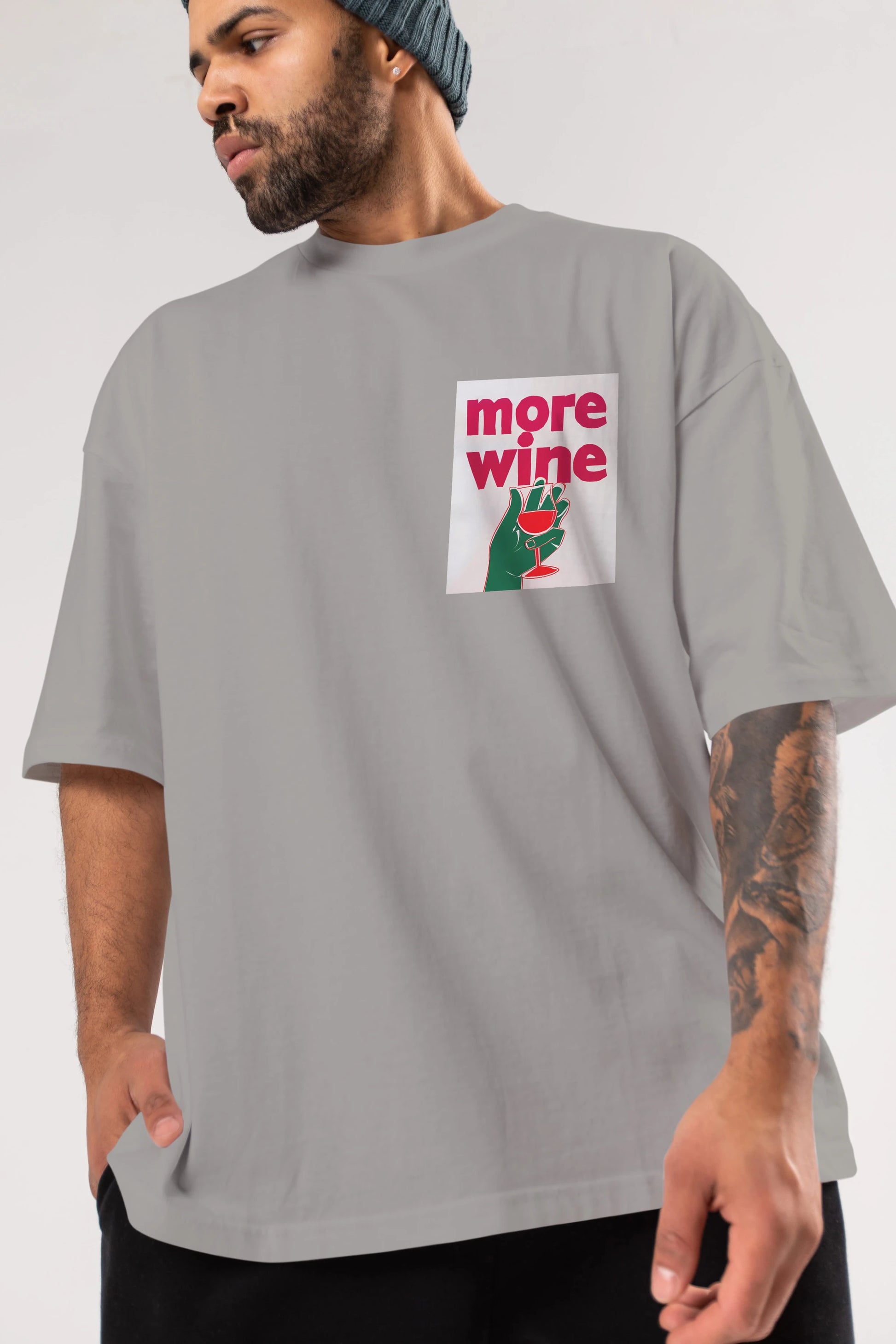 More Wine 3 Ön Sol Baskılı Oversize t-shirt Erkek Kadın Unisex %100 Pamuk Bisiklet Yaka tişort
