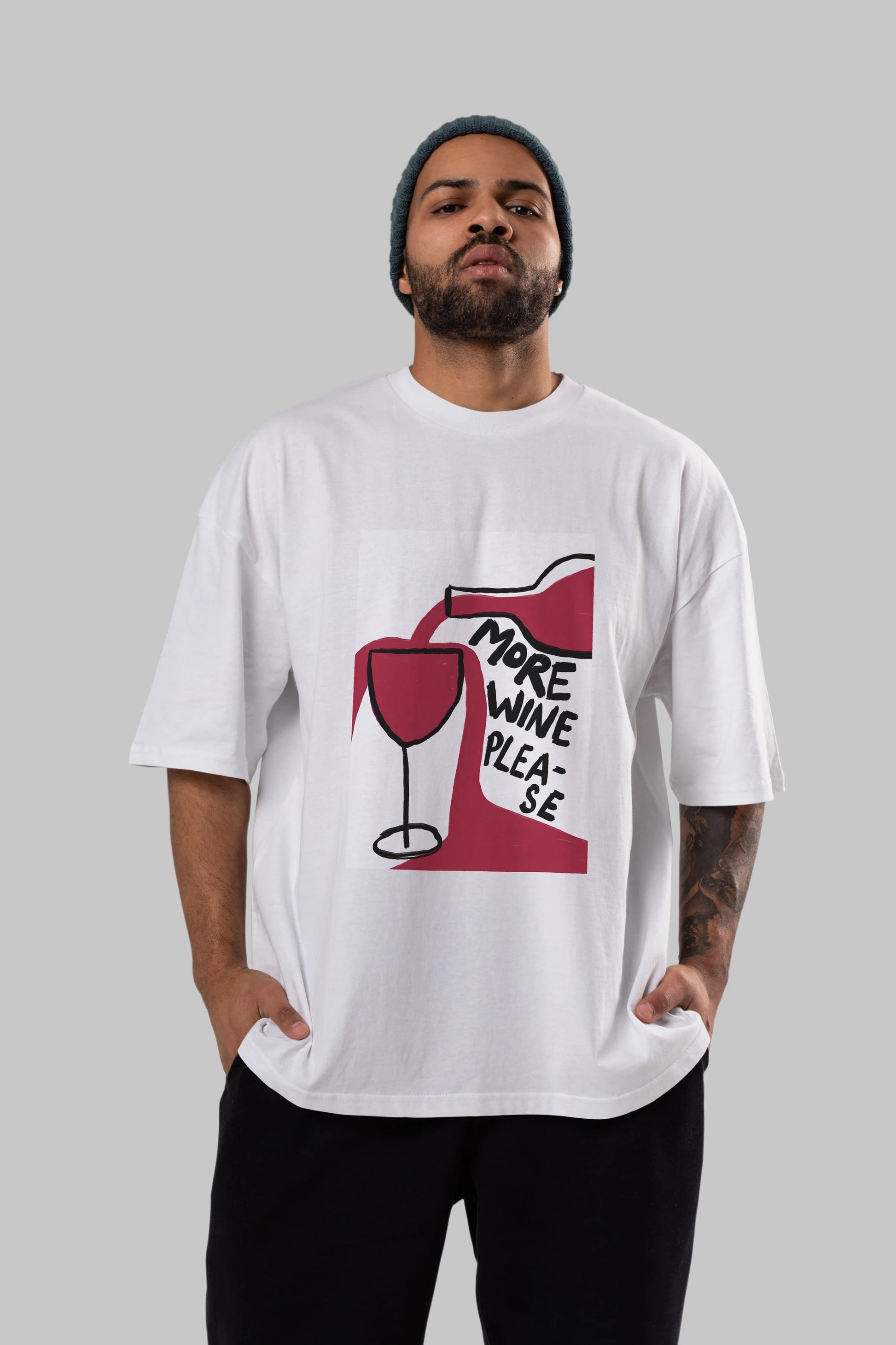 More Wine Please Ön Baskılı Oversize t-shirt Erkek Kadın Unisex %100 Pamuk Bisiklet Yaka tişort