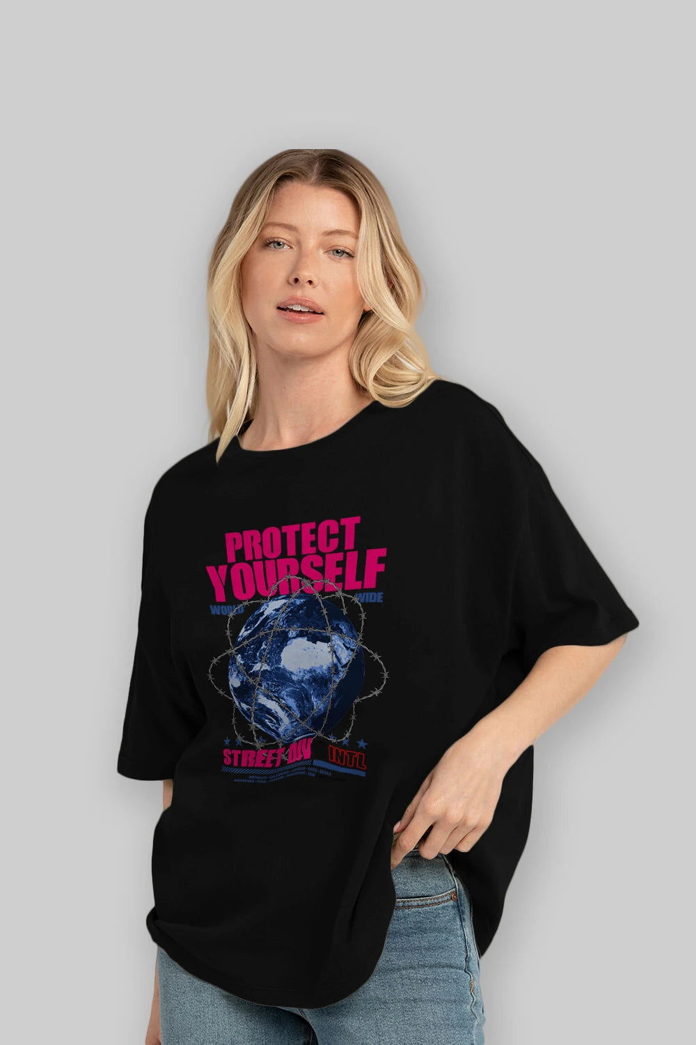 Protect Yourself Ön Baskılı Oversize t-shirt Erkek Kadın Unisex