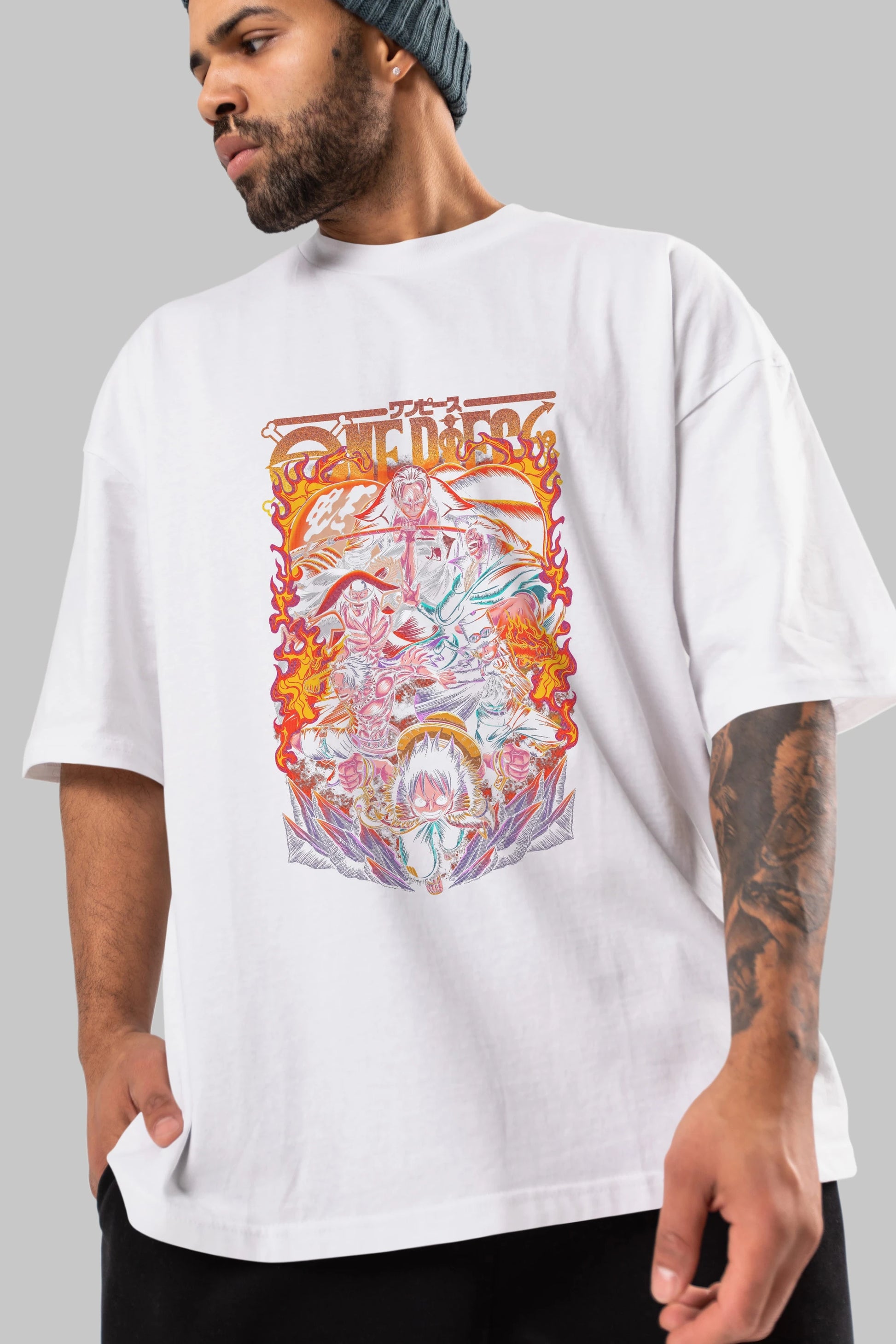 ONE PIECE (3) Anime Ön Baskılı Oversize t-shirt %100 pamuk Erkek Kadın Unisex