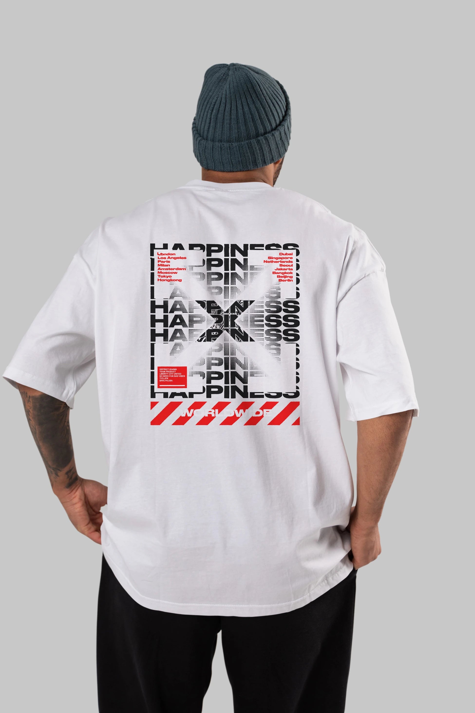 Happiness Worldwide Arka Baskılı Oversize t-shirt Erkek Kadın Unisex