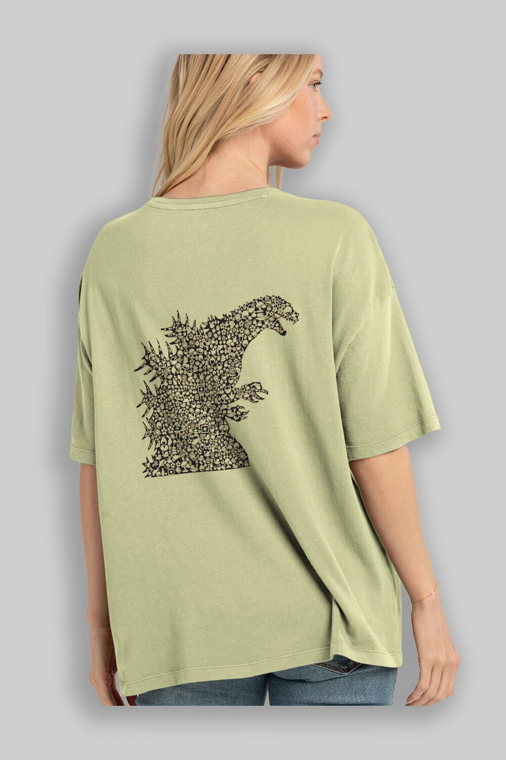 Godzilla Arka Baskılı Oversize t-shirt %100 pamuk Erkek Kadın Unisex