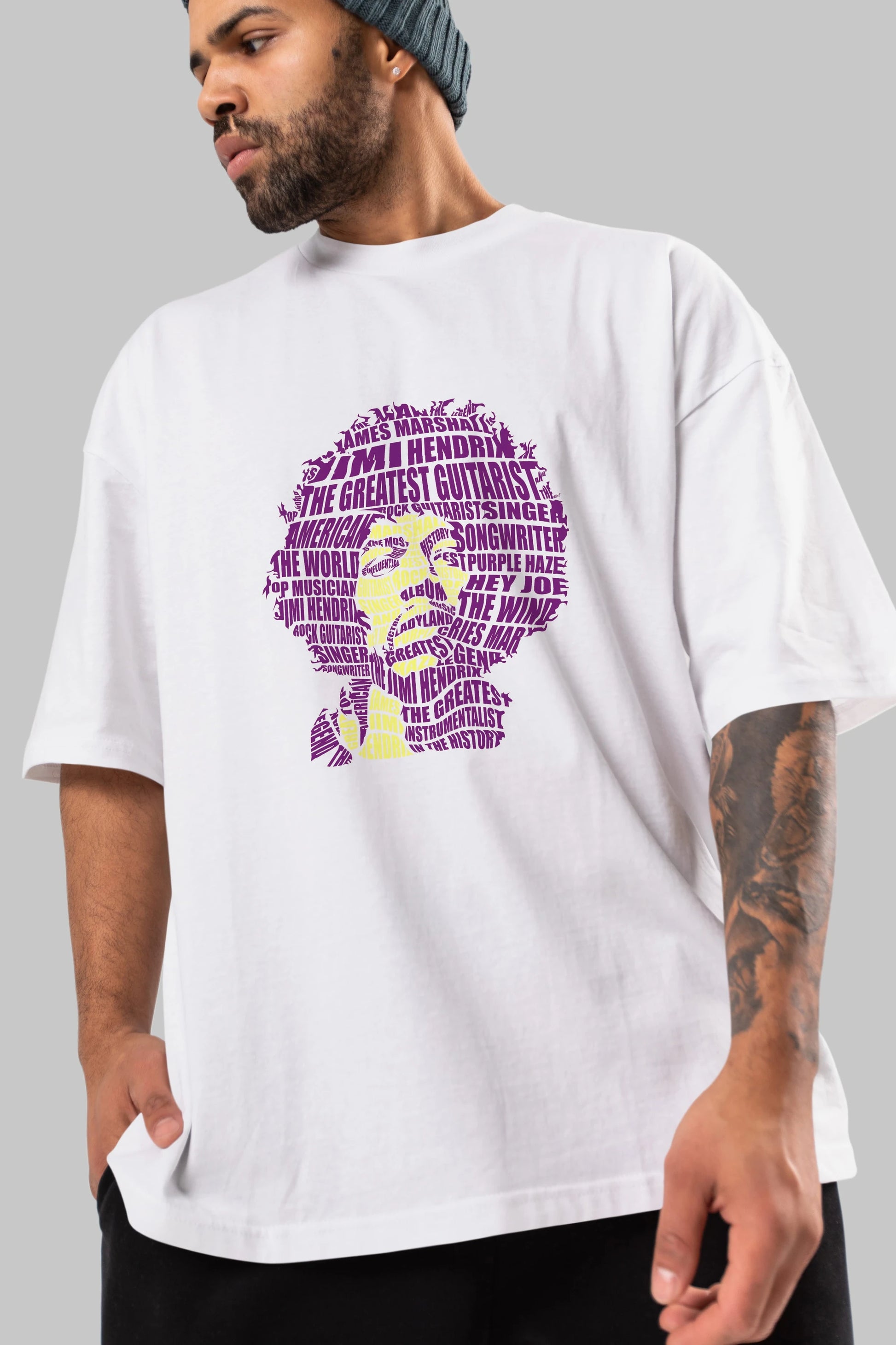 Jimmy Hendrix Calligram Ön Baskılı Oversize t-shirt %100 pamuk Erkek Kadın Unisex