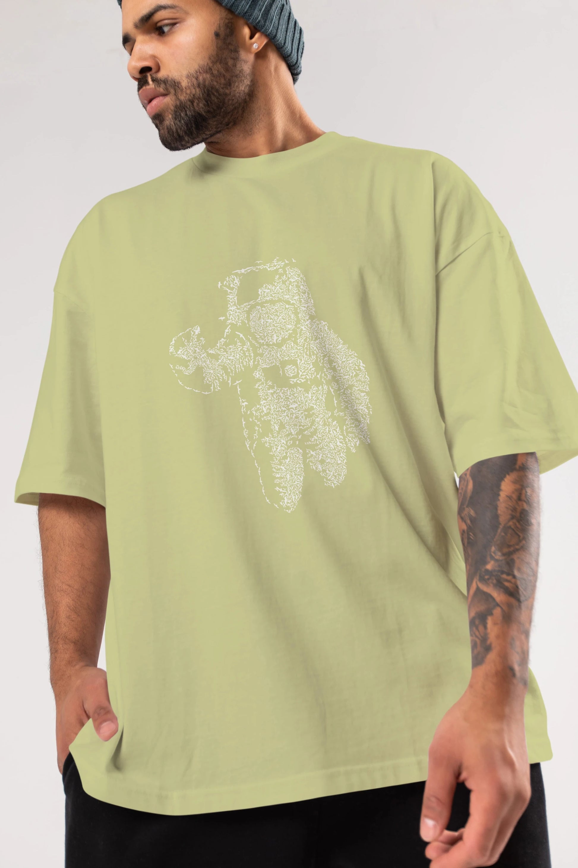 Flying Astronaut Ön Baskılı Oversize t-shirt %100 pamuk Erkek Kadın Unisex