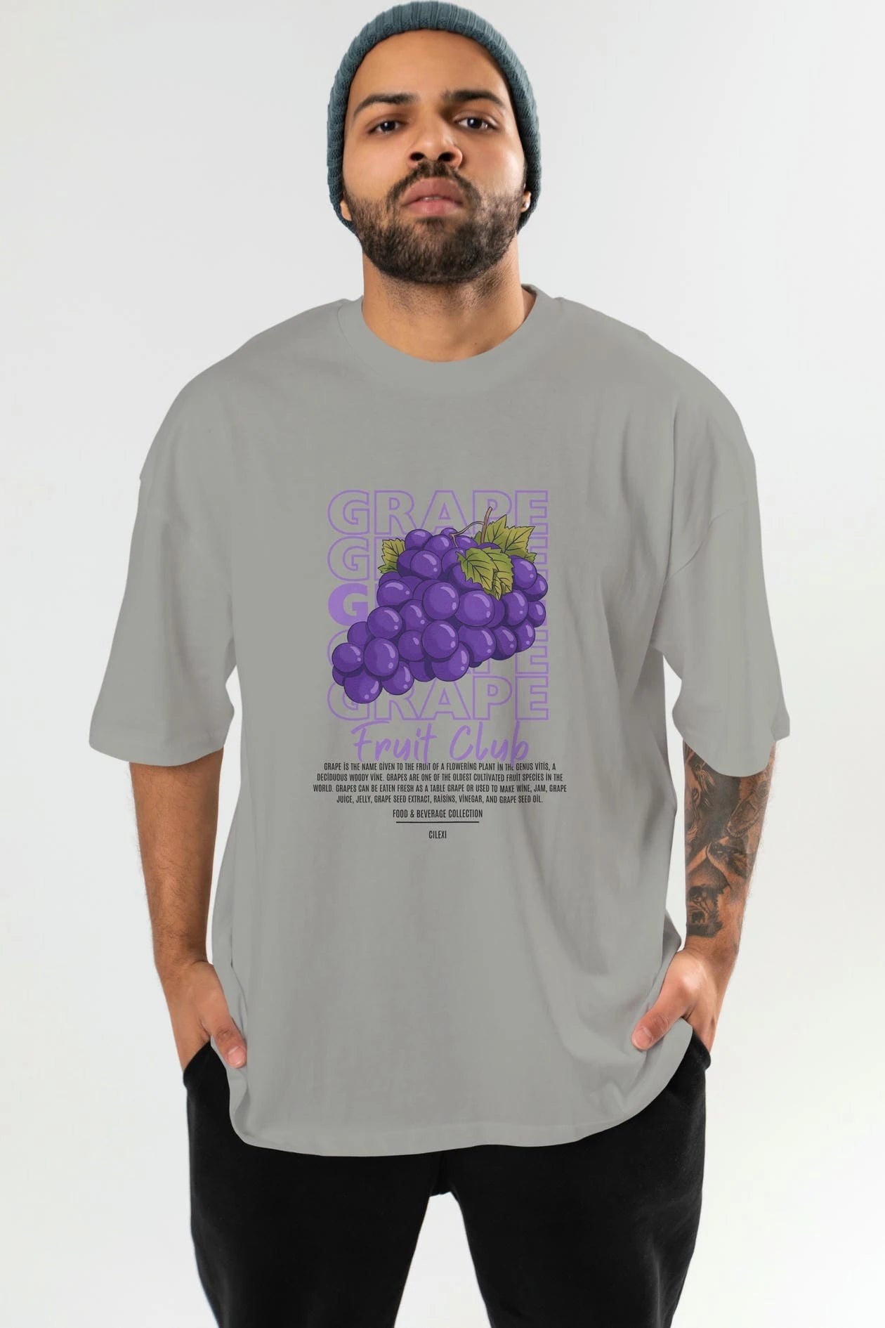 Grape Ön Baskılı Oversize t-shirt Erkek Kadın Pamuk Bisiklet Yaka tişort
