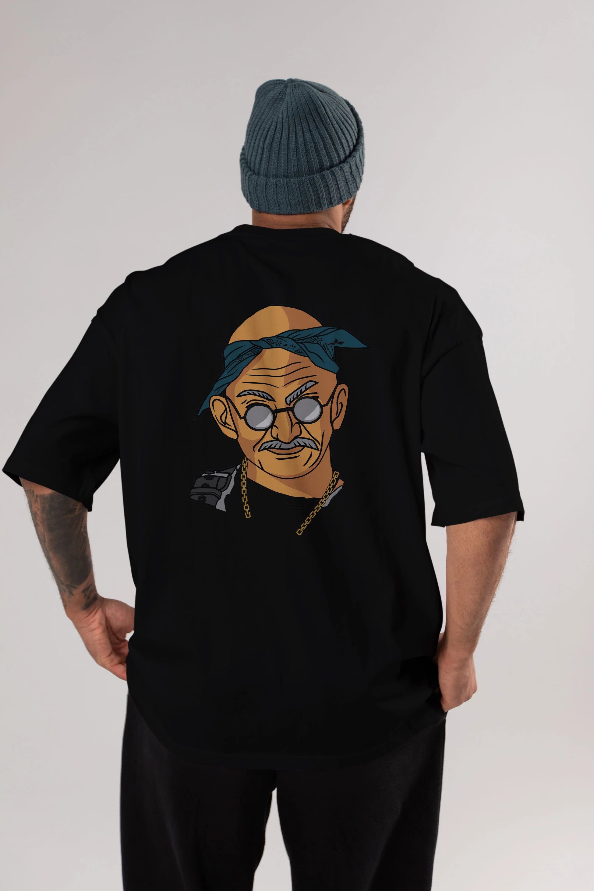 Tupac Gandhi Arka Baskılı Oversize t-shirt Erkek Kadın Unisex %100 Pamuk tişort