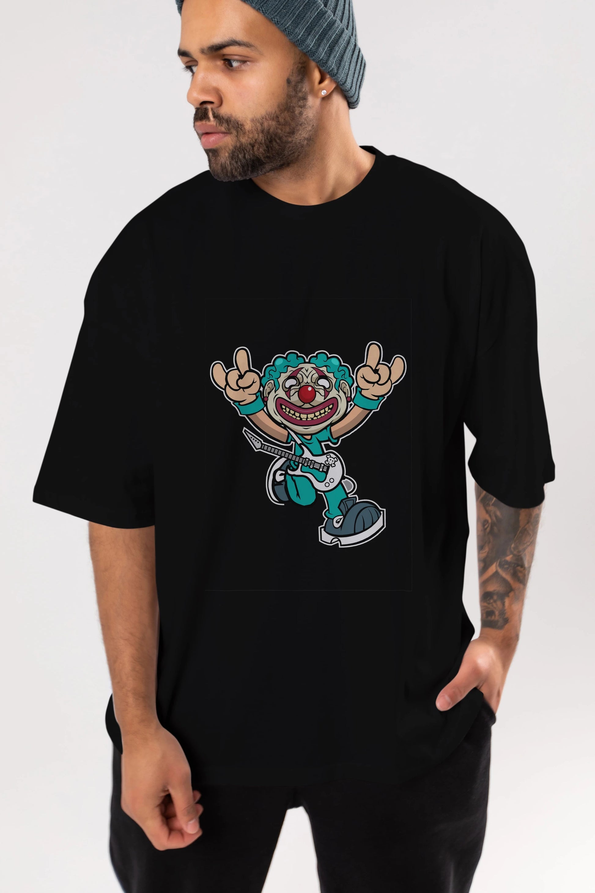 Clown Punk Ön Baskılı Oversize t-shirt Erkek Kadın Unisex %100 Pamuk tişort