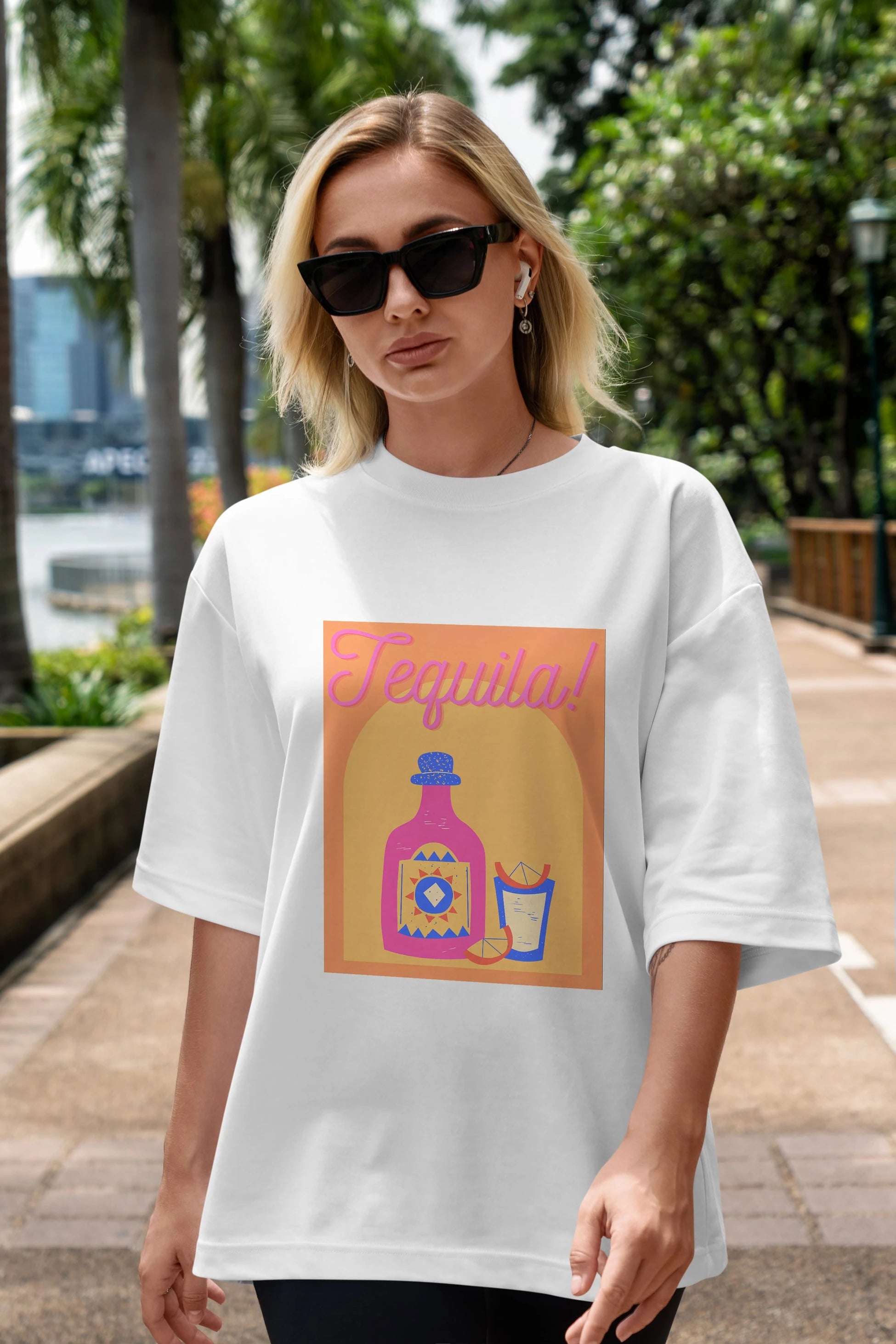 Tequila Ön Baskılı Oversize t-shirt Erkek Kadın Unisex %100 Pamuk Bisiklet Yaka tişort