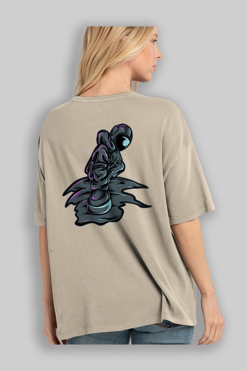 Stylish Astronaut Arka Baskılı Oversize t-shirt Erkek Kadın Unisex
