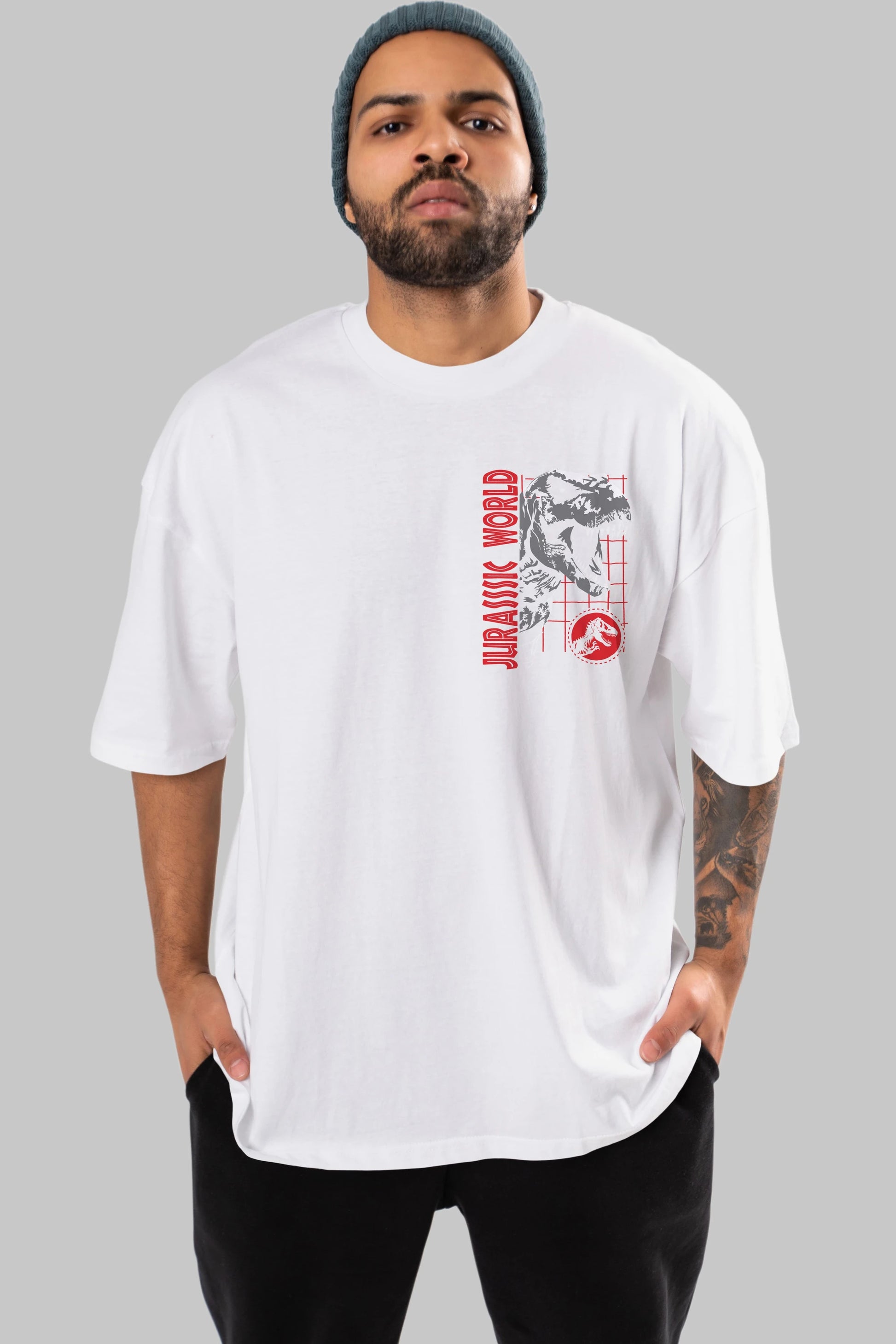 Jurassic Park (2) Ön Sol Baskılı Oversize t-shirt Erkek Kadın Unisex %100 Pamuk Bisiklet Yaka tişort