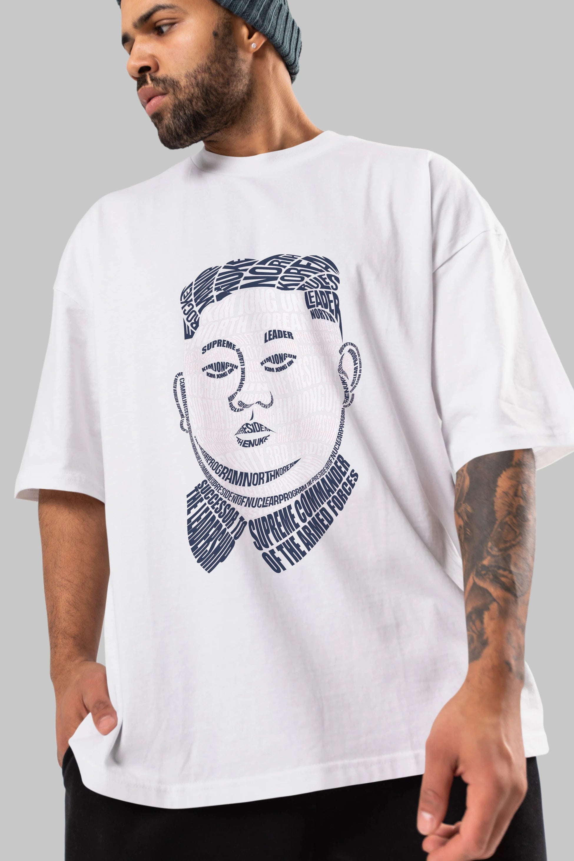 Kim Jong Un Calligram Ön Baskılı Oversize t-shirt %100 pamuk Erkek Kadın Unisex