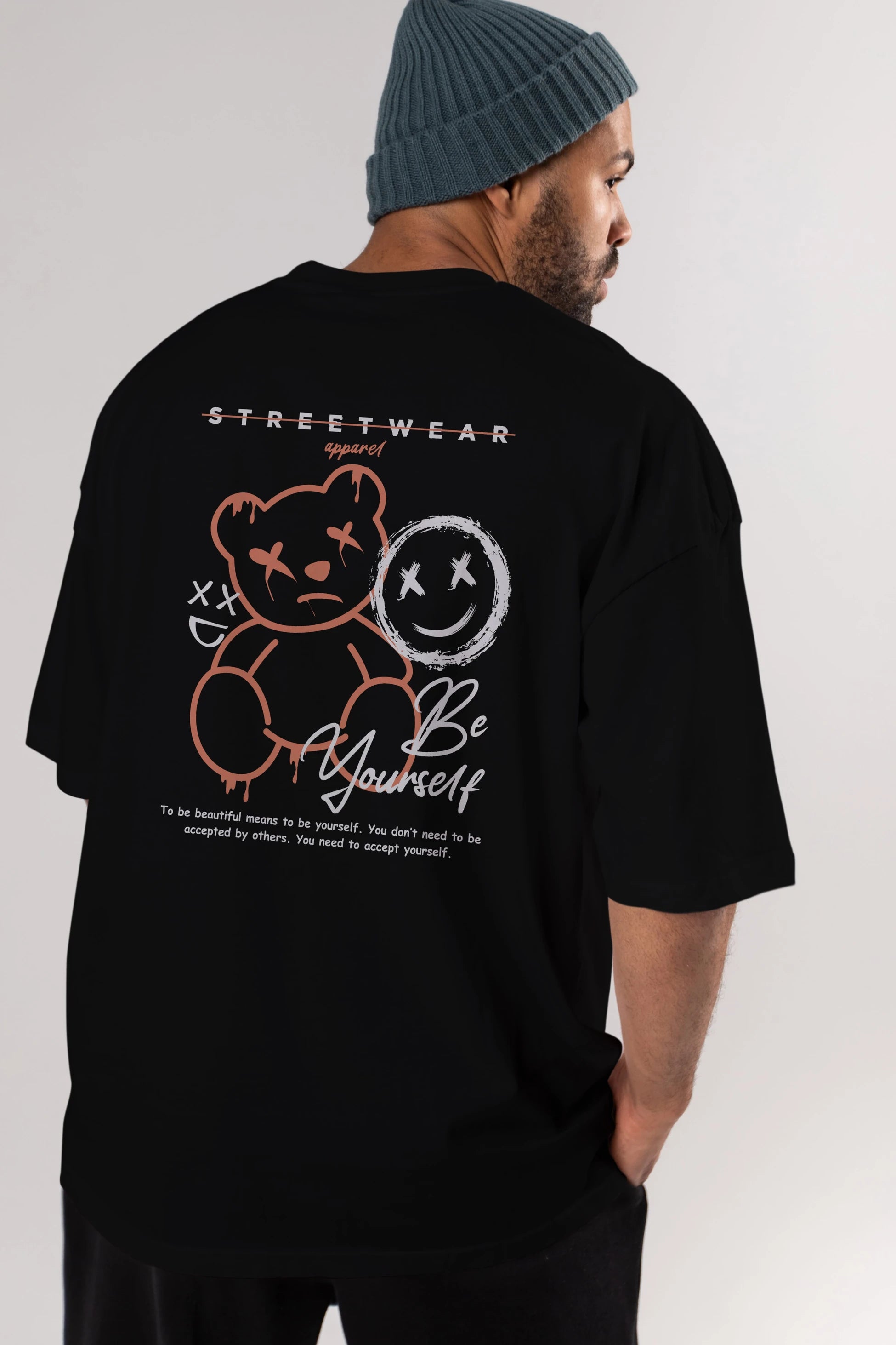 Be Yourself Bear Arka Baskılı Oversize t-shirt Erkek Kadın Unisex