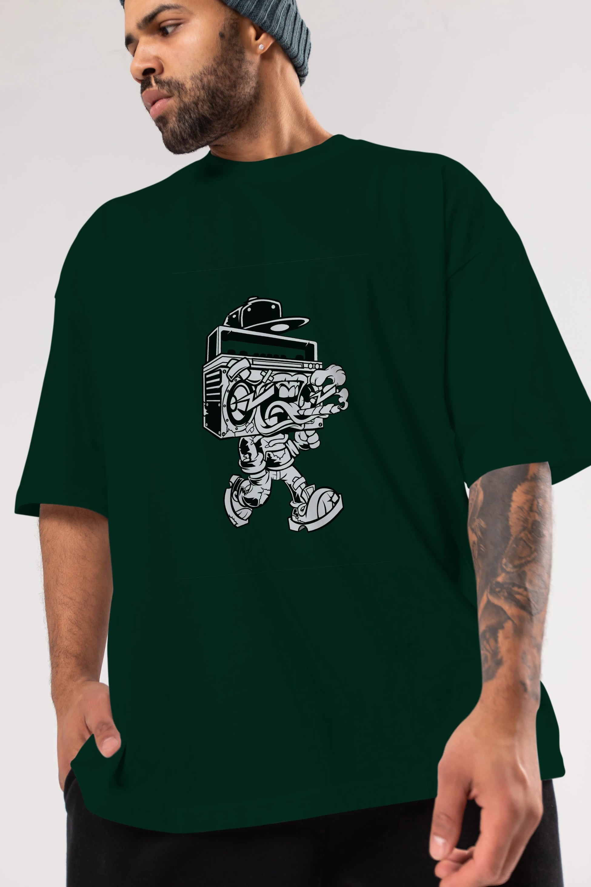 Boombox Ön Baskılı Oversize t-shirt Erkek Kadın Unisex %100 Pamuk tişort