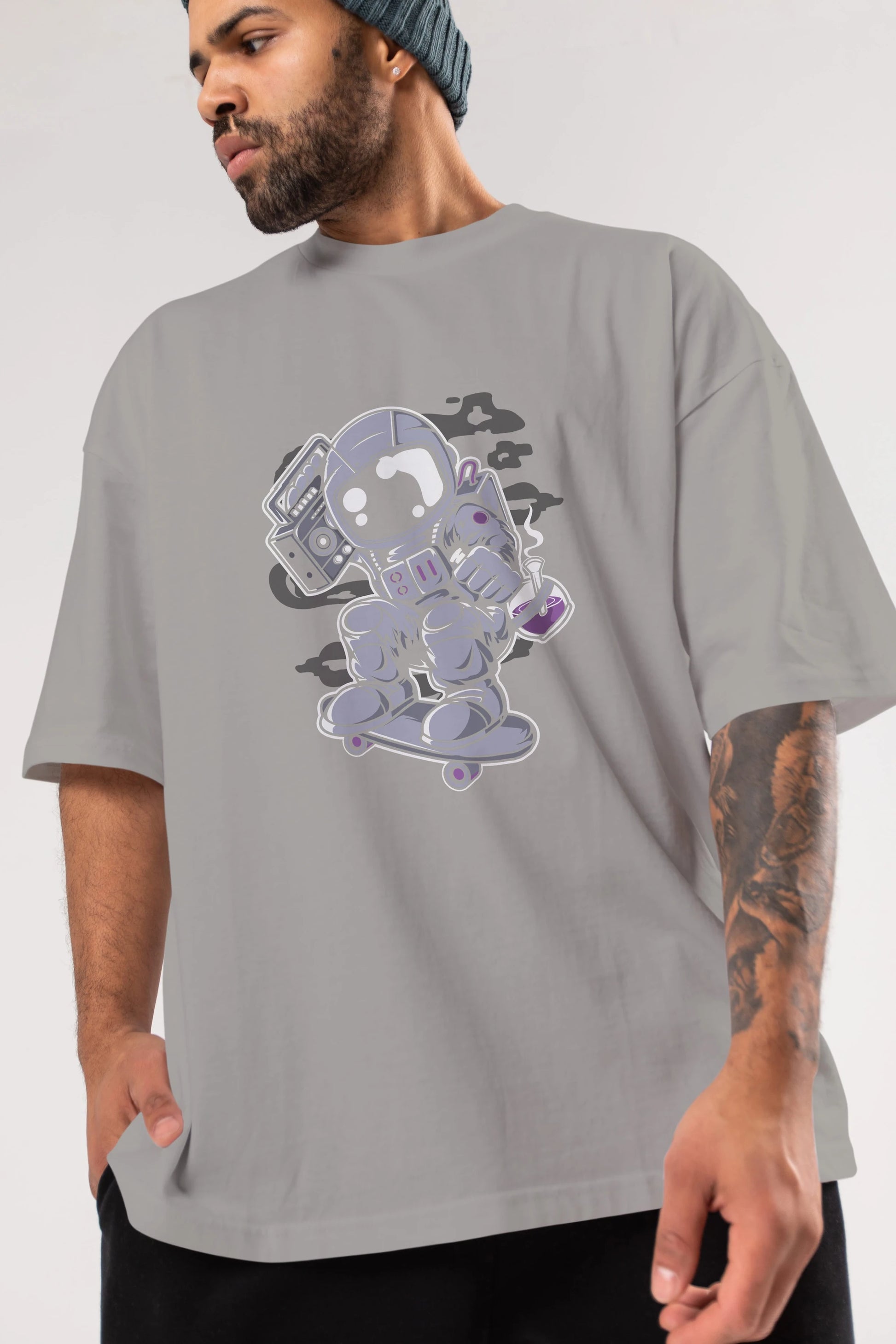 Astroanut Skater Boombox Ön Baskılı Oversize t-shirt Erkek Kadın Unisex