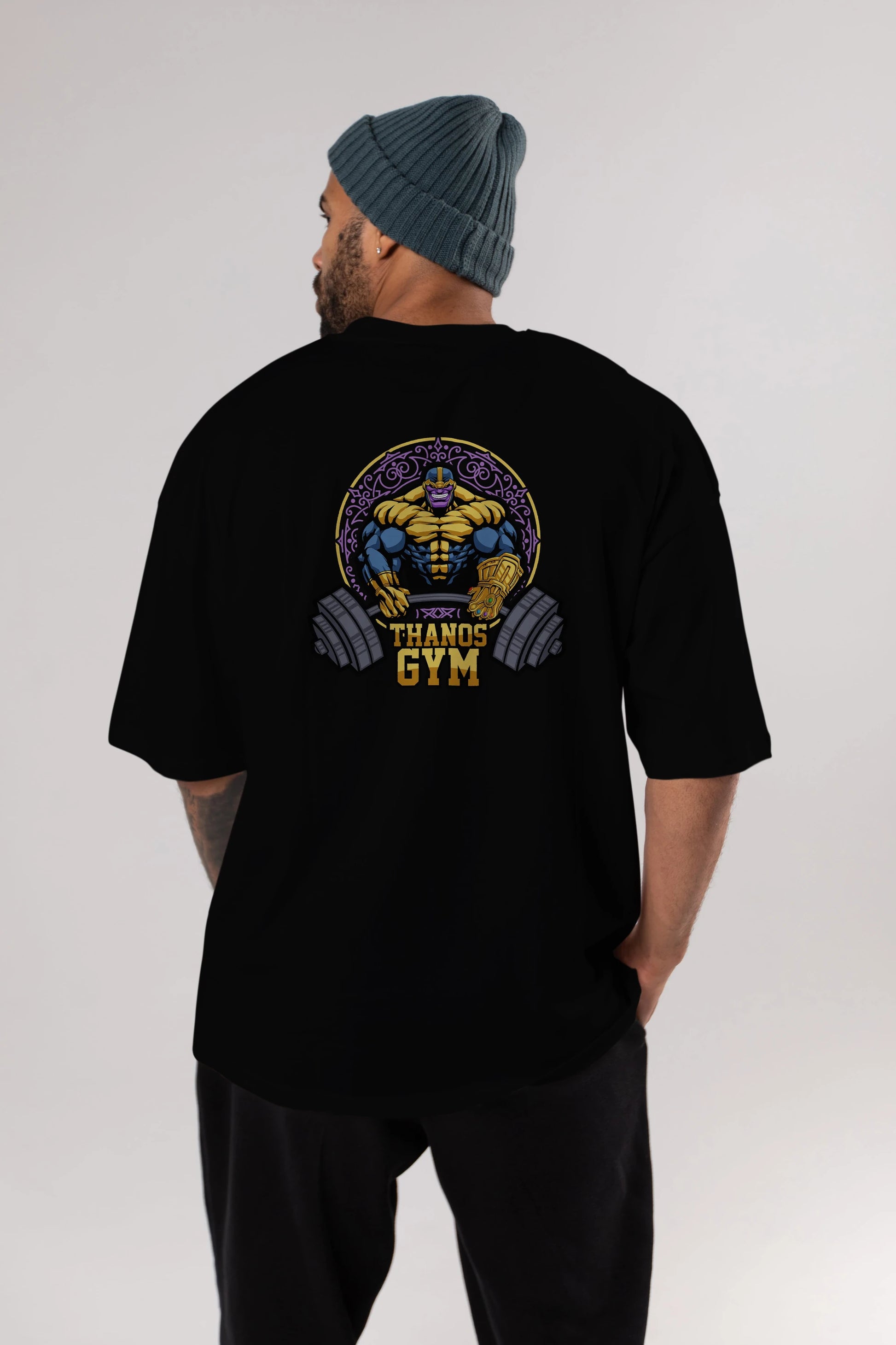 Thanos GYM Arka Baskılı Oversize t-shirt Erkek Kadın Unisex %100 Pamuk Bisiklet Yaka tişort