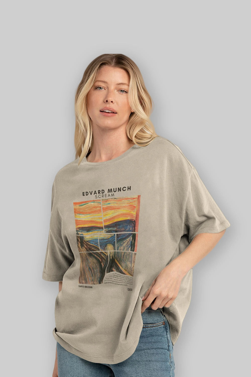 Edvard Munch Scream ön Baskılı Oversize t-shirt Erkek Kadın Bisiklet Yaka Pamuk tişort