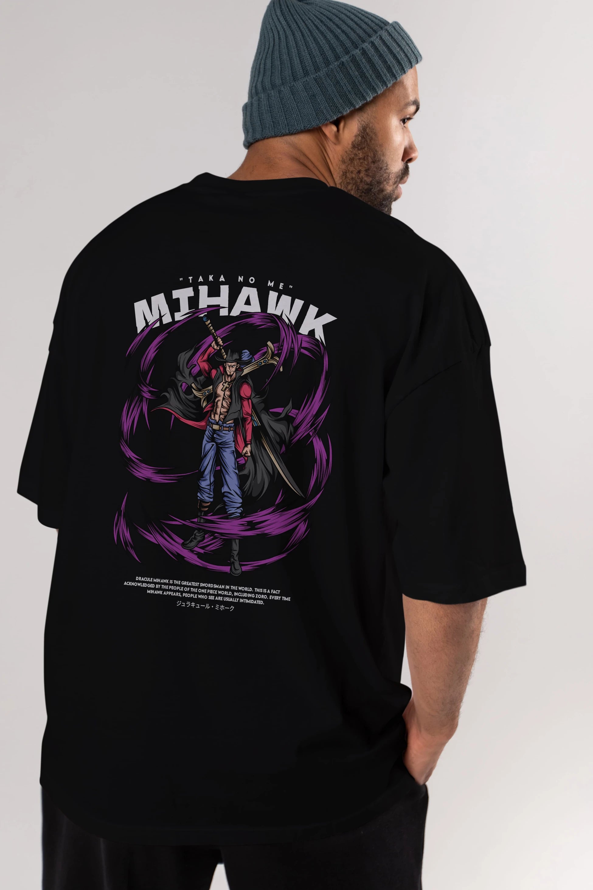 Mihawk Anime Arka Baskılı Oversize t-shirt Erkek Kadın Unisex