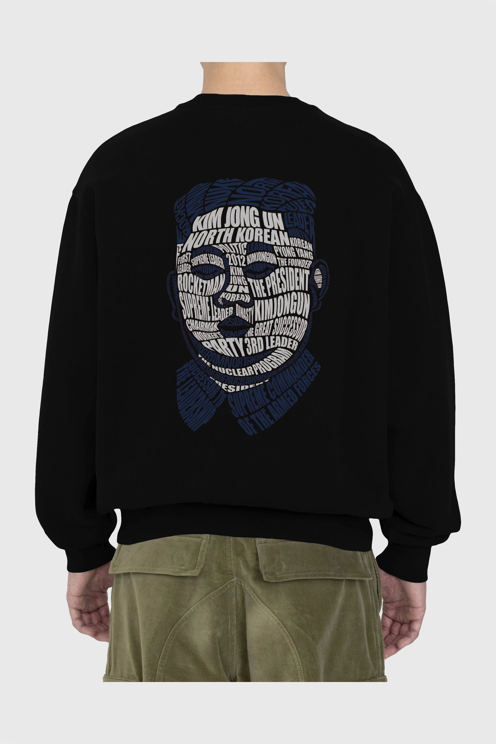 Kim Jong Un Calligram Arka Baskılı Oversize Sweatshirt Erkek Kadın Unisex