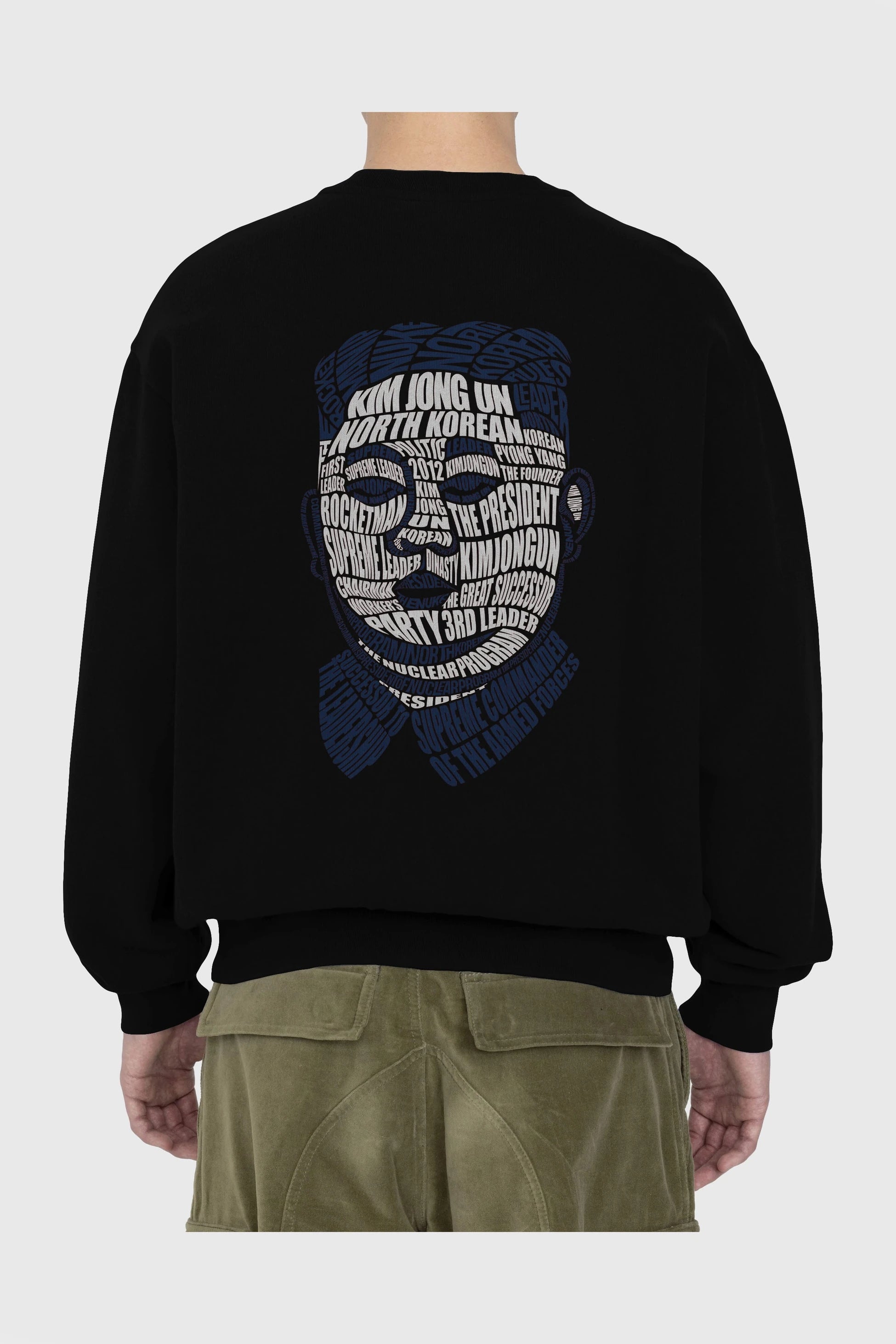 Kim Jong Un Calligram Arka Baskılı Oversize Sweatshirt Erkek Kadın Unisex