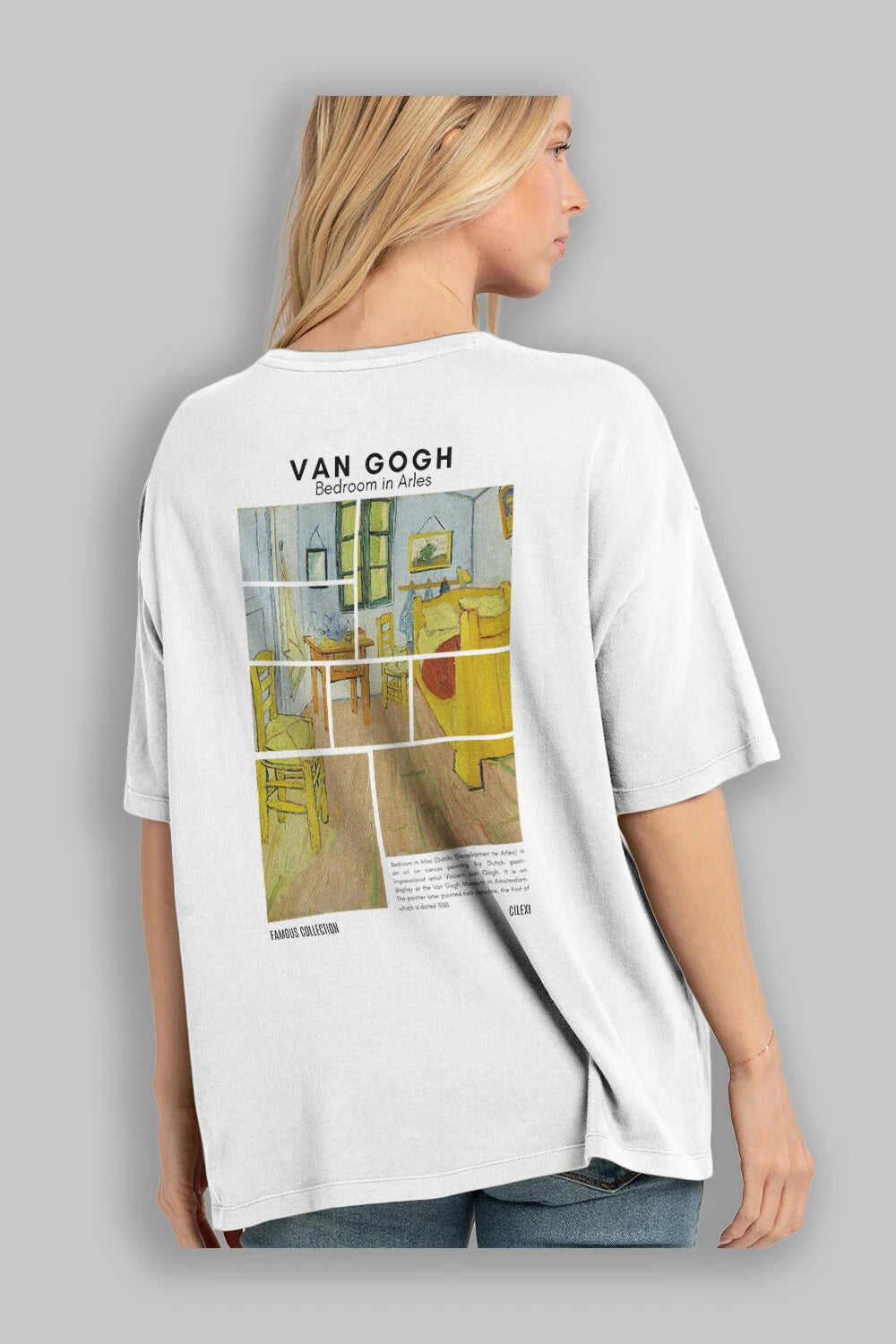 Van Gogh Arka Baskılı Oversize t-shirt Erkek Kadın Bisiklet Yaka Pamuk tişort