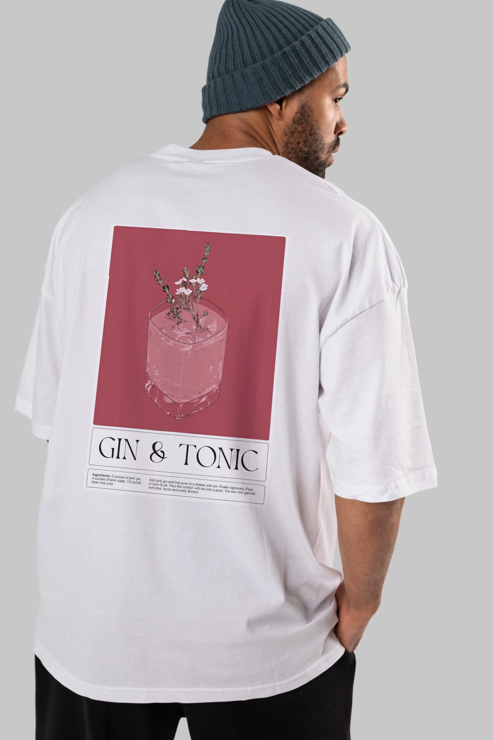 Gin Tonic 4 Arka Baskılı Oversize t-shirt Erkek Kadın Unisex %100 Pamuk Bisiklet Yaka tişort