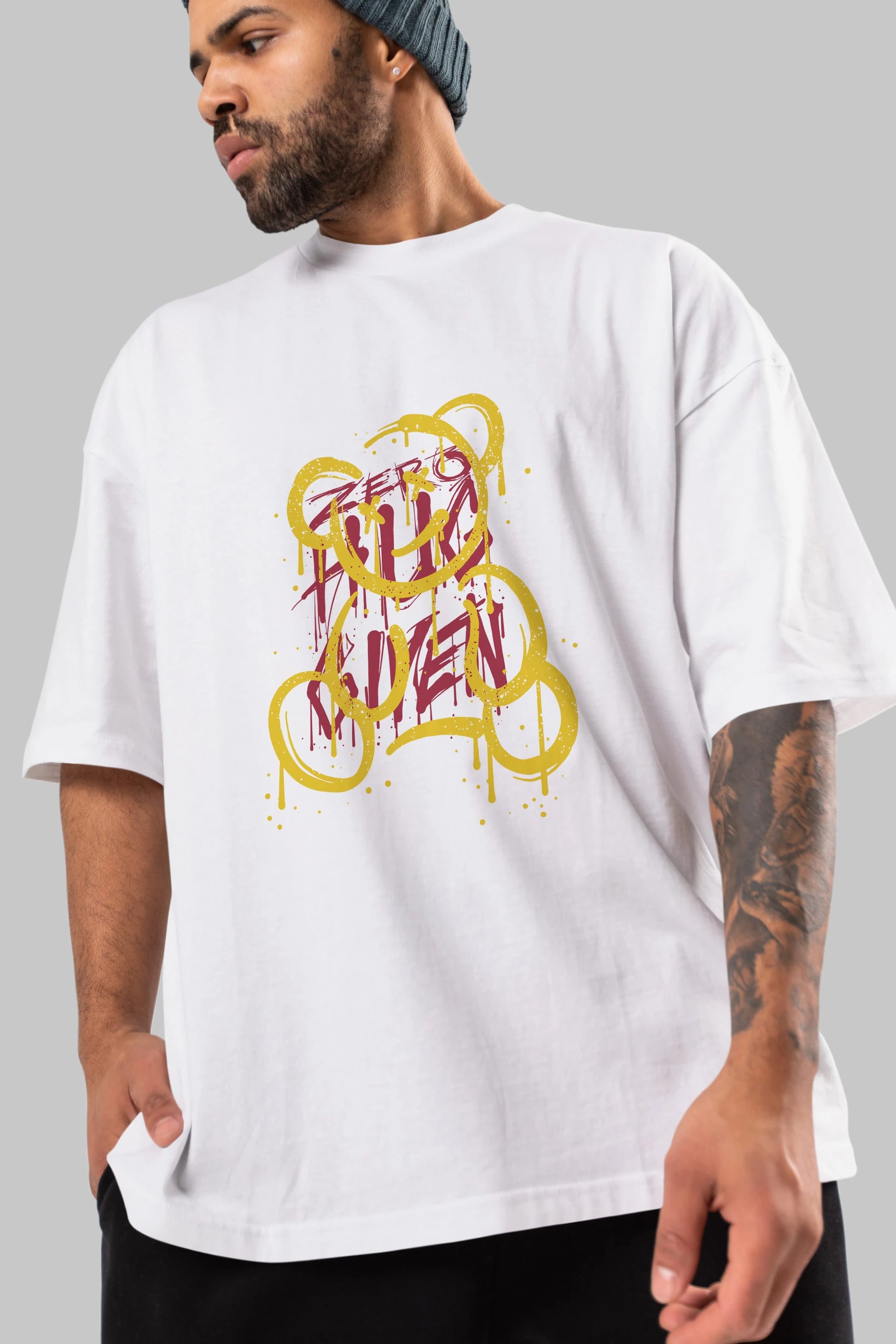 Zero Hug Bear Ön Baskılı Oversize t-shirt Erkek Kadın Unisex