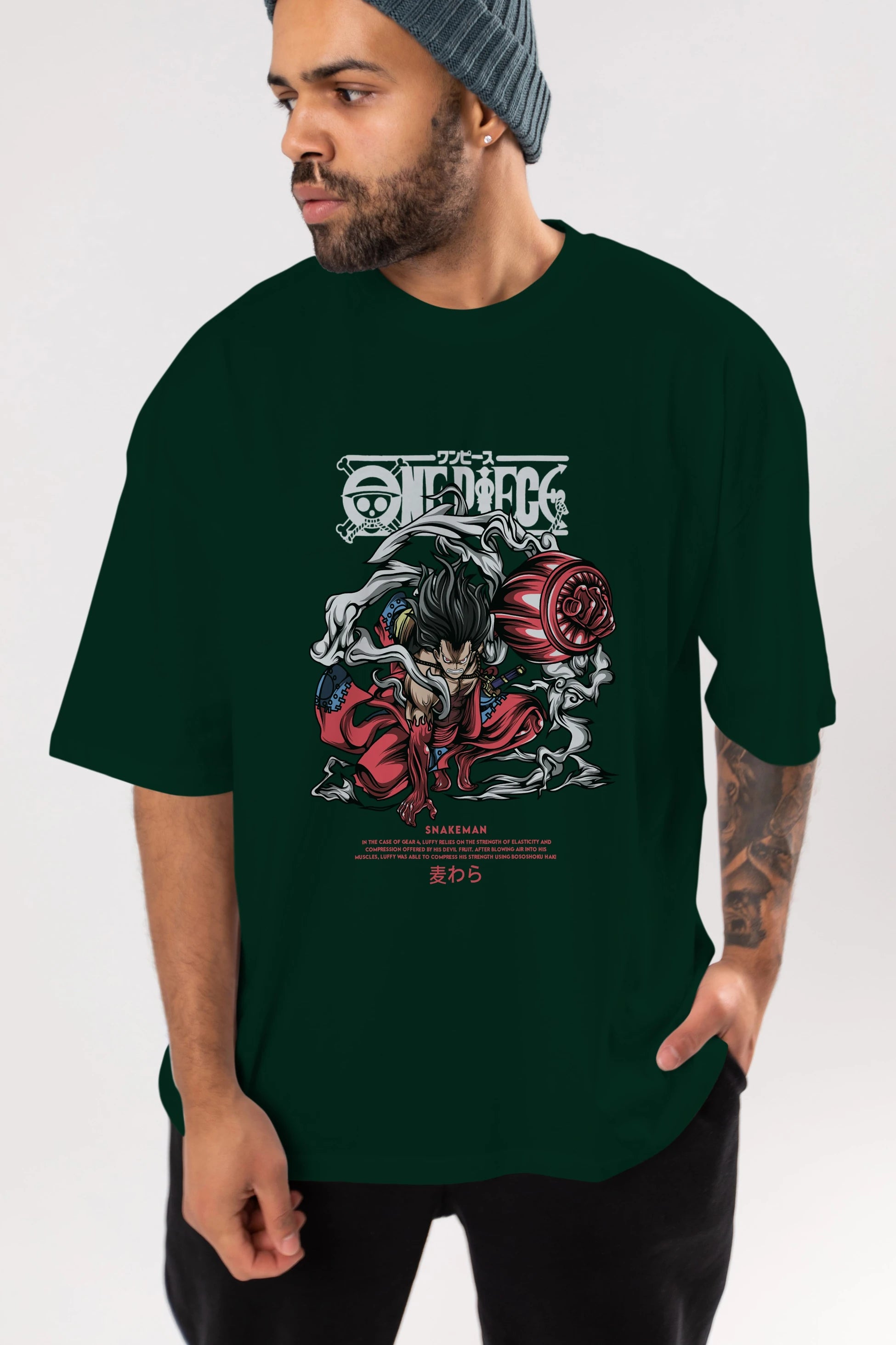 One Piece Snakeman Anime Ön Baskılı Oversize t-shirt %100 pamuk Erkek Kadın Unisex