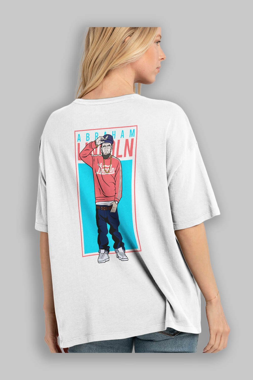 Abraham Lincoln Arka Baskılı Oversize t-shirt Erkek Kadın Unisex %100 Pamuk tişort