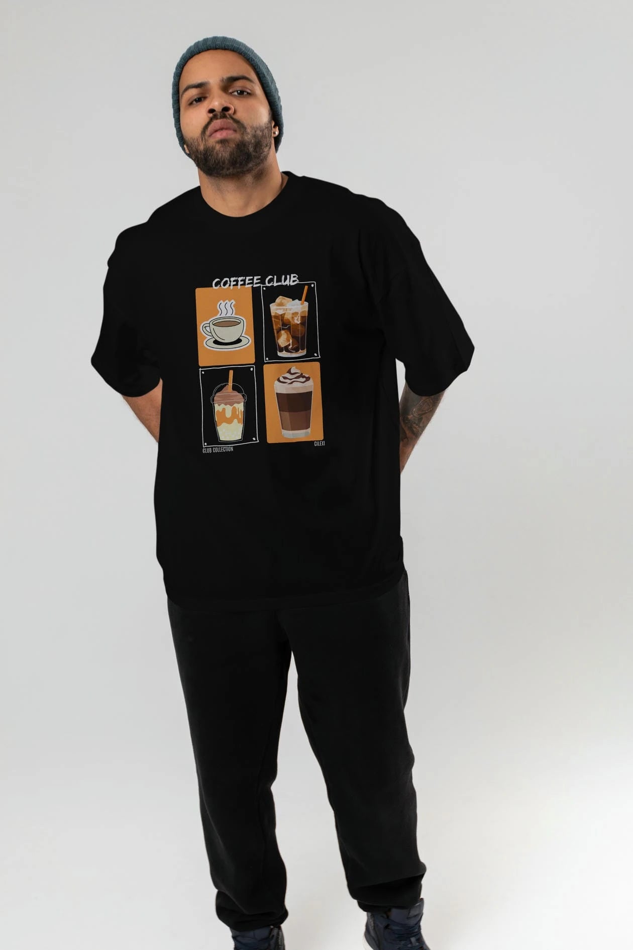 Coffee Club ön Baskılı Oversize t-shirt Erkek Kadın %100 Pamuk Bisiklet Yaka tişort