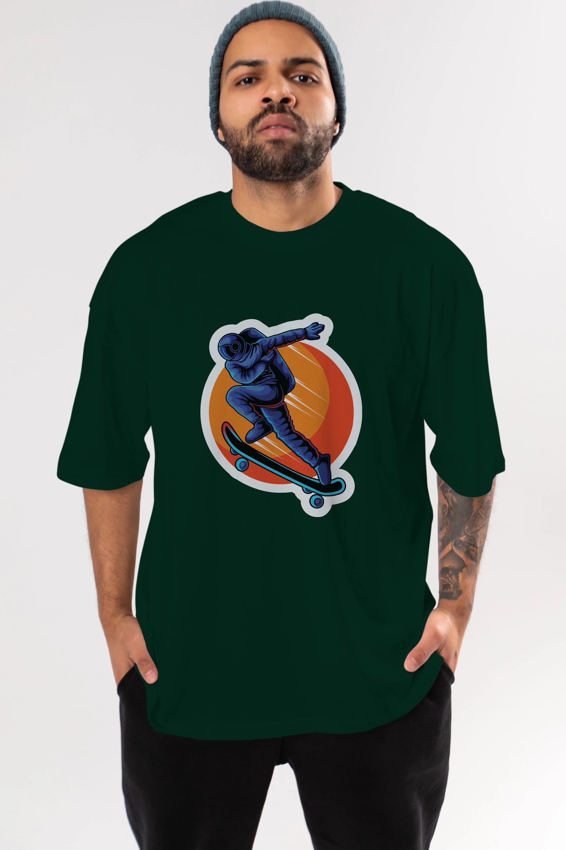 Astroskate Run Sticker Ön Baskılı Oversize t-shirt Erkek Kadın Unisex