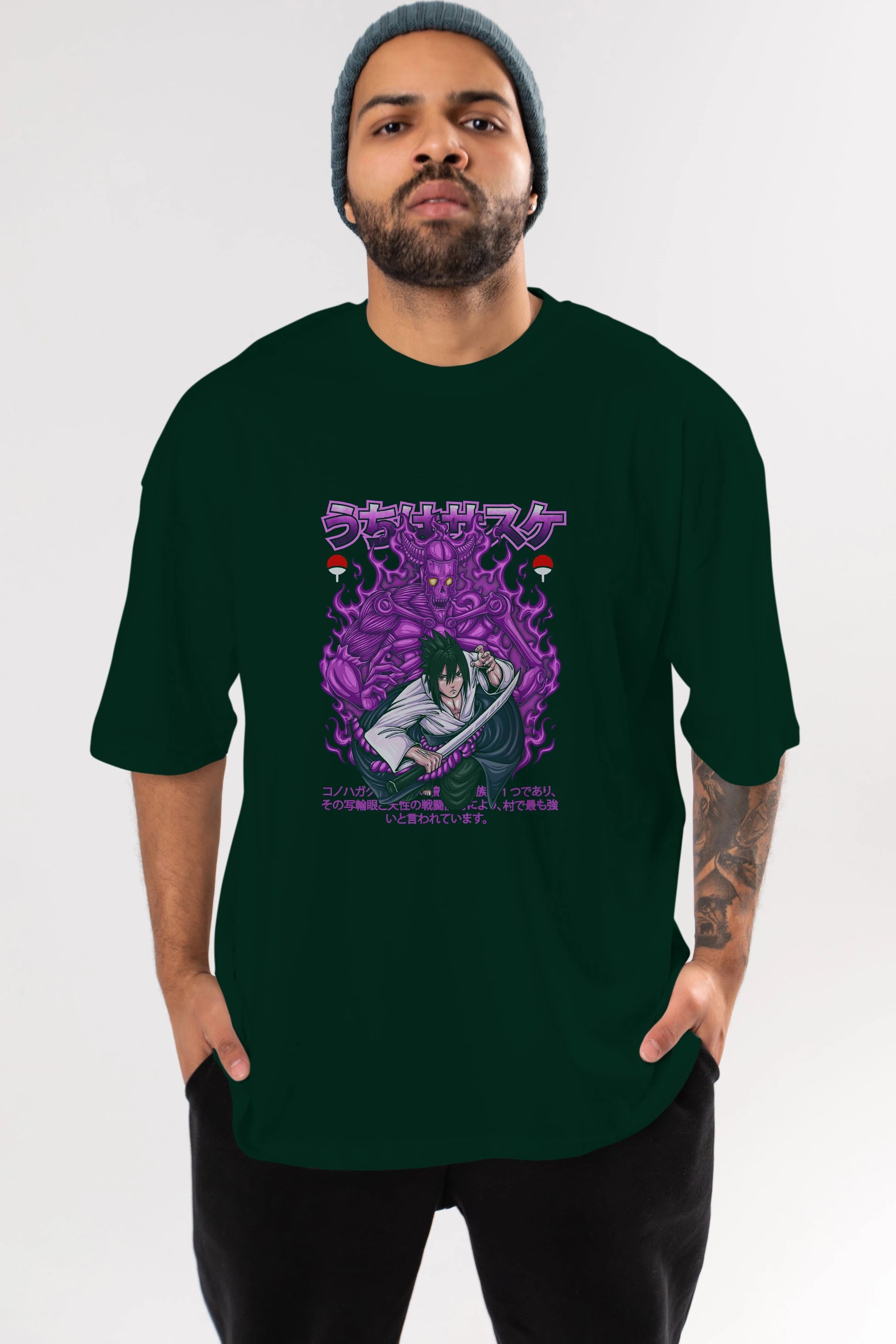 SASUKE UCHIHA NARUTO Anime Ön Baskılı Oversize t-shirt %100 pamuk Erkek Kadın Unisex