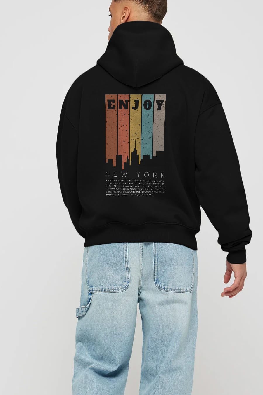 Enjoy New York Yazılı Arka Baskılı Oversize Hoodie Kapüşonlu Sweatshirt Erkek Kadın Unisex