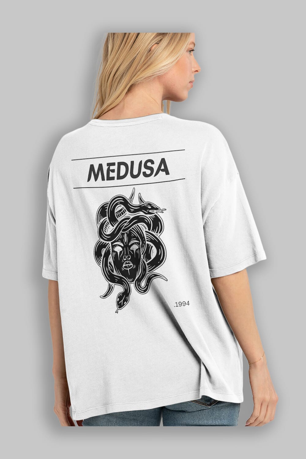 Medusa Arka Baskılı Oversize t-shirt Erkek Kadın Unisex