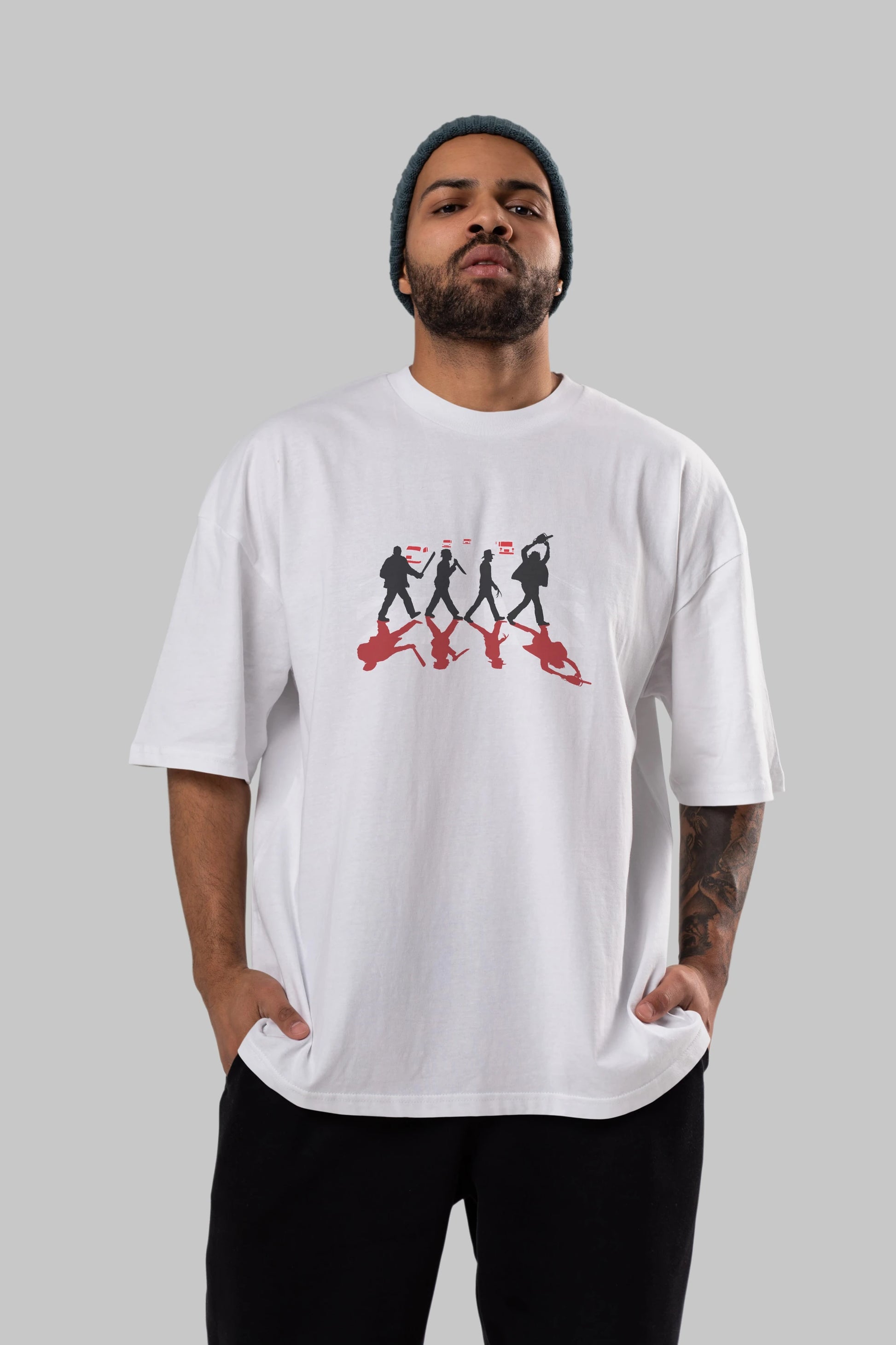 Abbey Road Killer Red Ön Baskılı Oversize t-shirt %100 pamuk Erkek Kadın Unisex