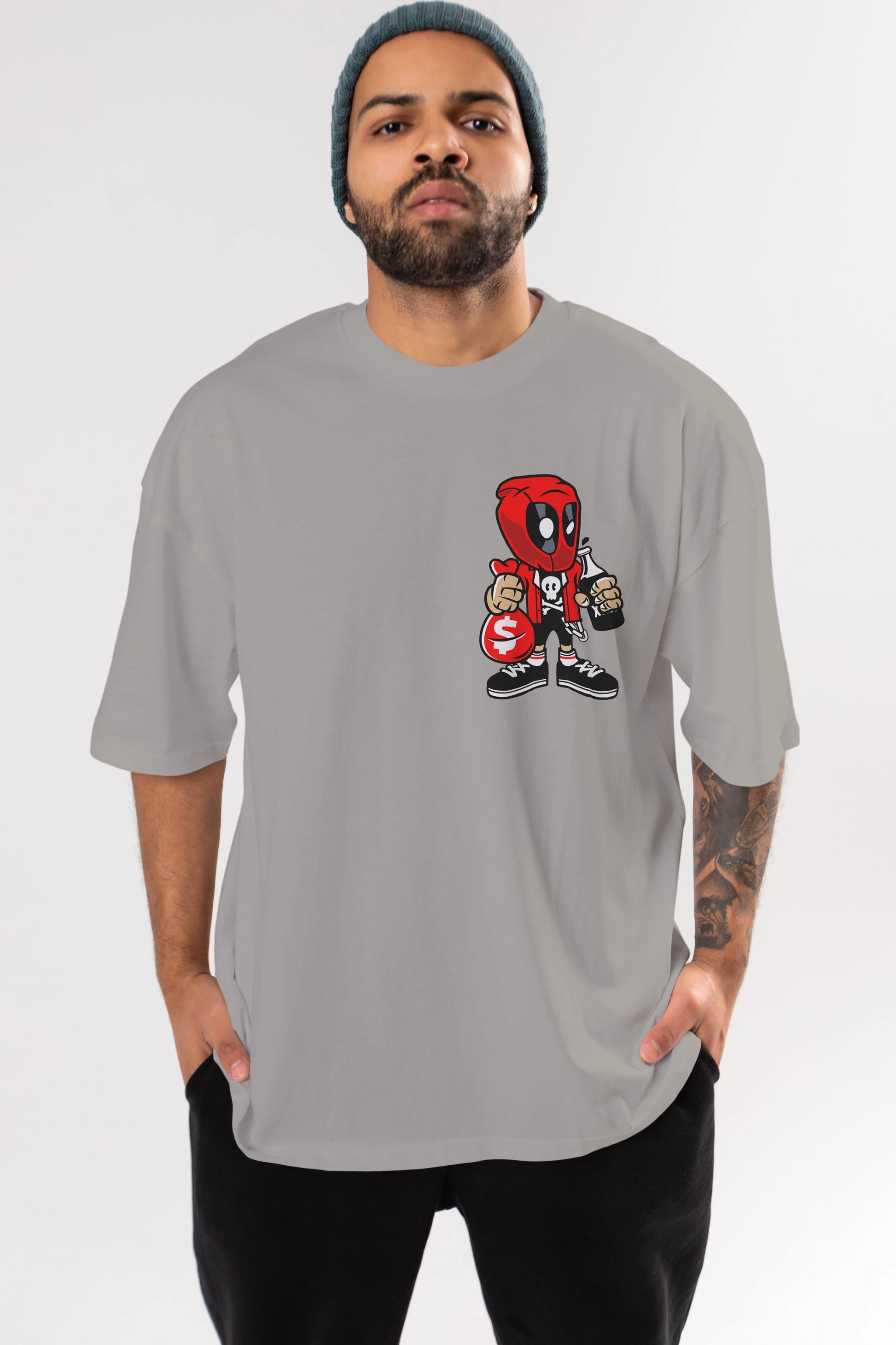 Deadpool (20) Ön Sol Baskılı Oversize t-shirt Erkek Kadın Unisex %100 Pamuk Bisiklet Yaka tişort