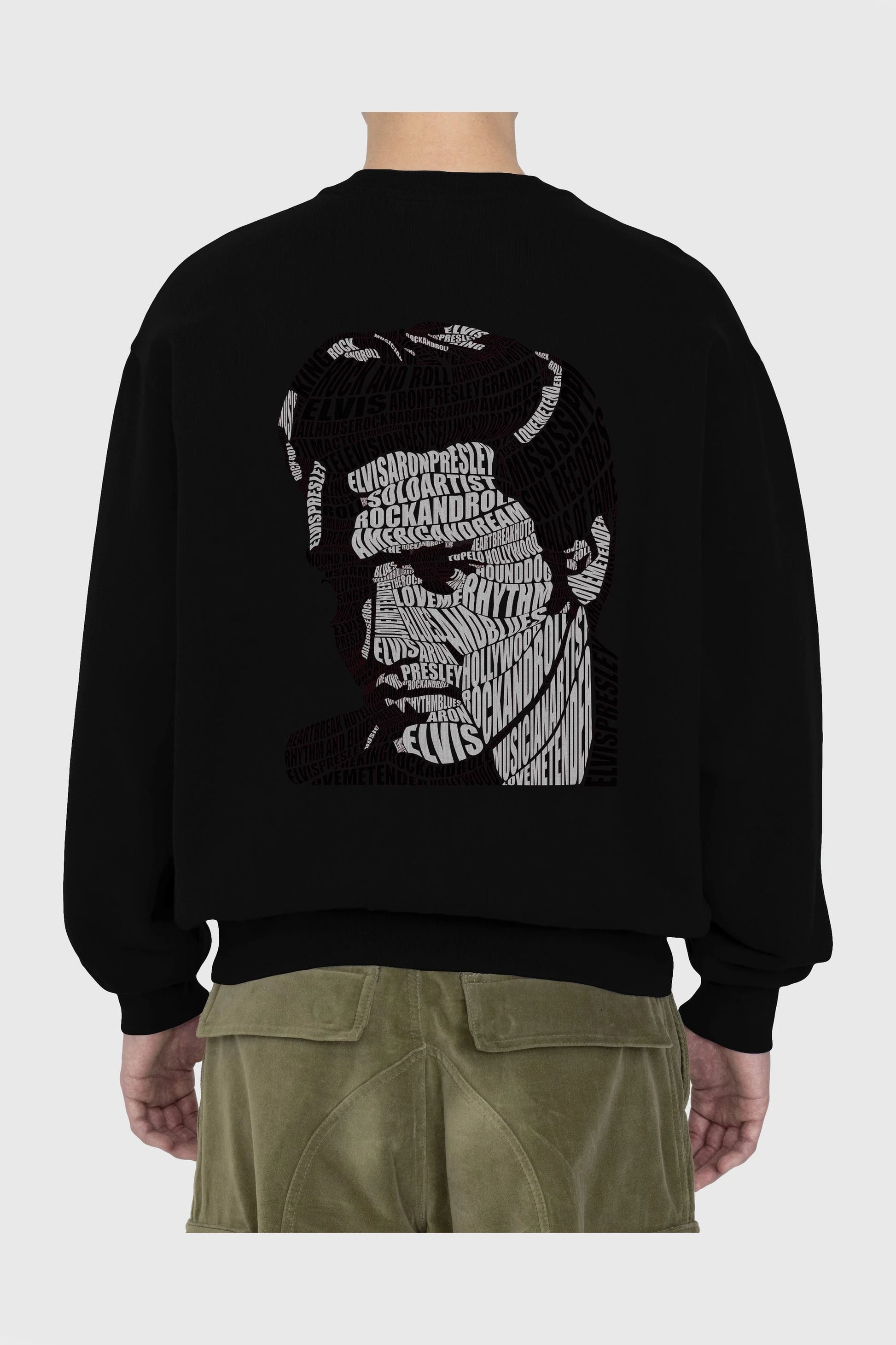 Elvis Presley Calligram Arka Baskılı Oversize Sweatshirt Erkek Kadın Unisex