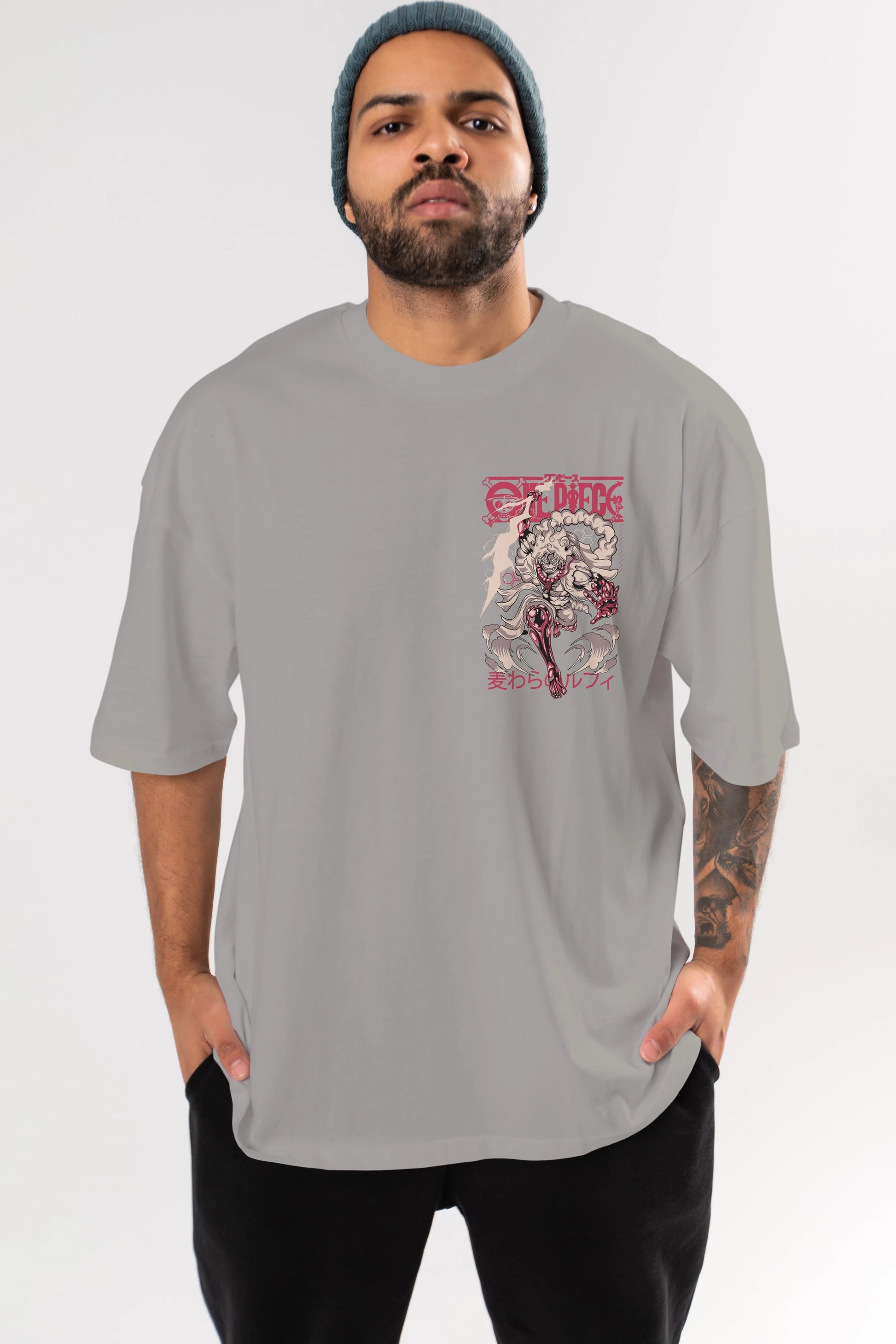 MONKEY D. LUFF-ONE PIECE 1 Ön Sol Baskılı Oversize t-shirt Erkek Kadın Unisex %100 Pamuk Bisiklet Yaka tişort