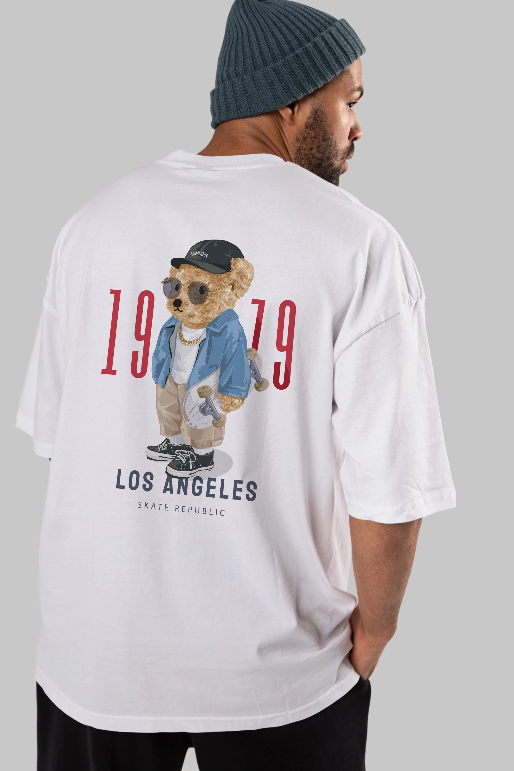 Teddy Bear Los Angeles Arka Baskılı Oversize t-shirt Erkek Kadın Unisex %100 Pamuk