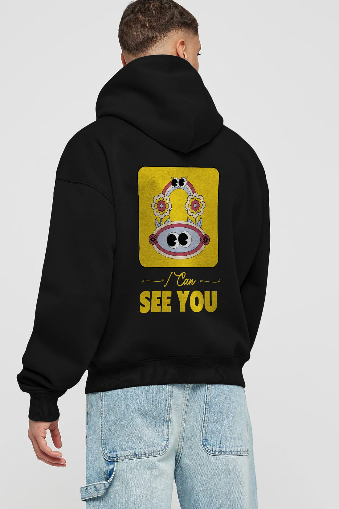I Can See You Yazılı Arka Baskılı Oversize Hoodie Kapüşonlu Sweatshirt Erkek Kadın Unisex