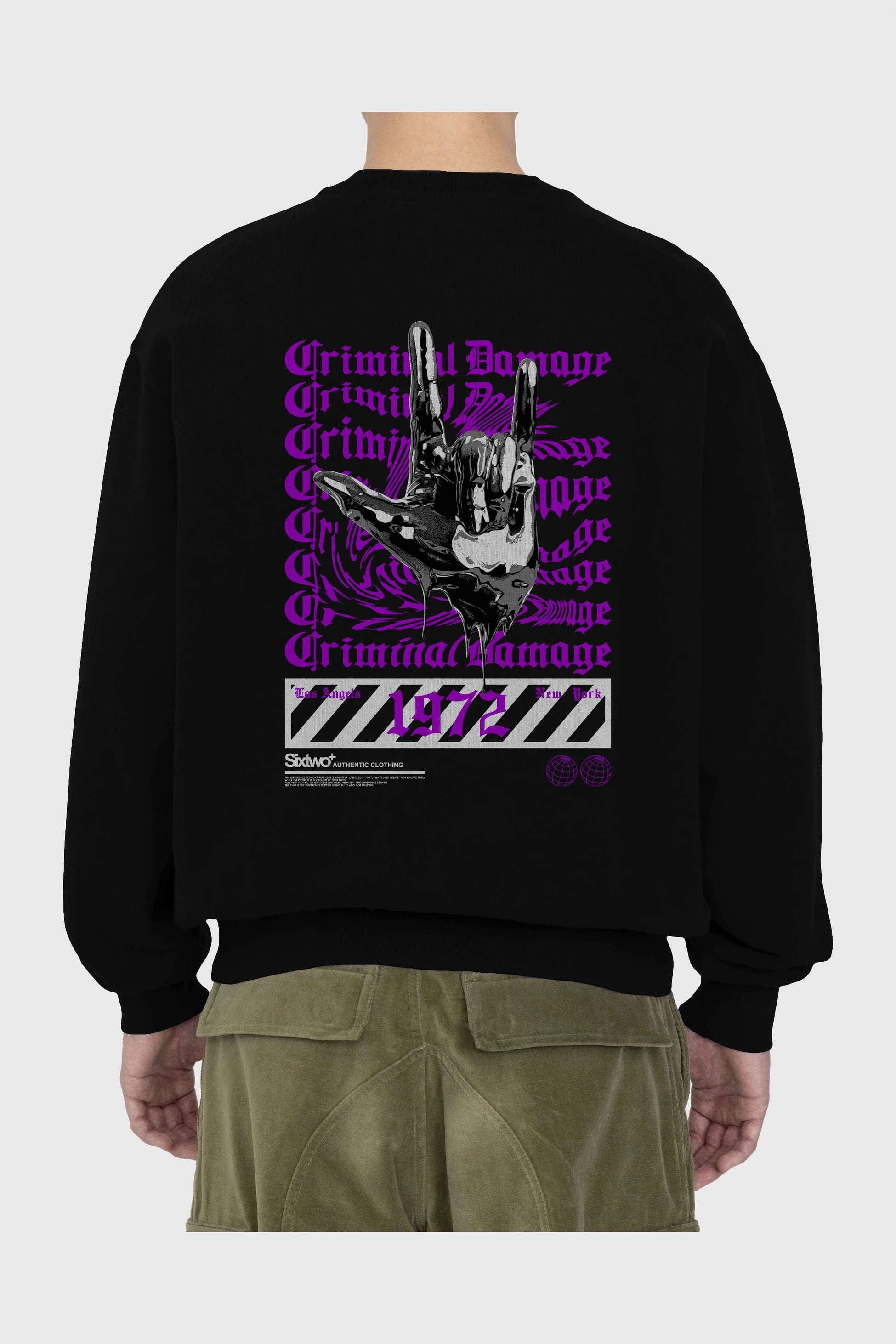 Criminal Damage 2 Arka Baskılı Oversize Sweatshirt Erkek Kadın Unisex