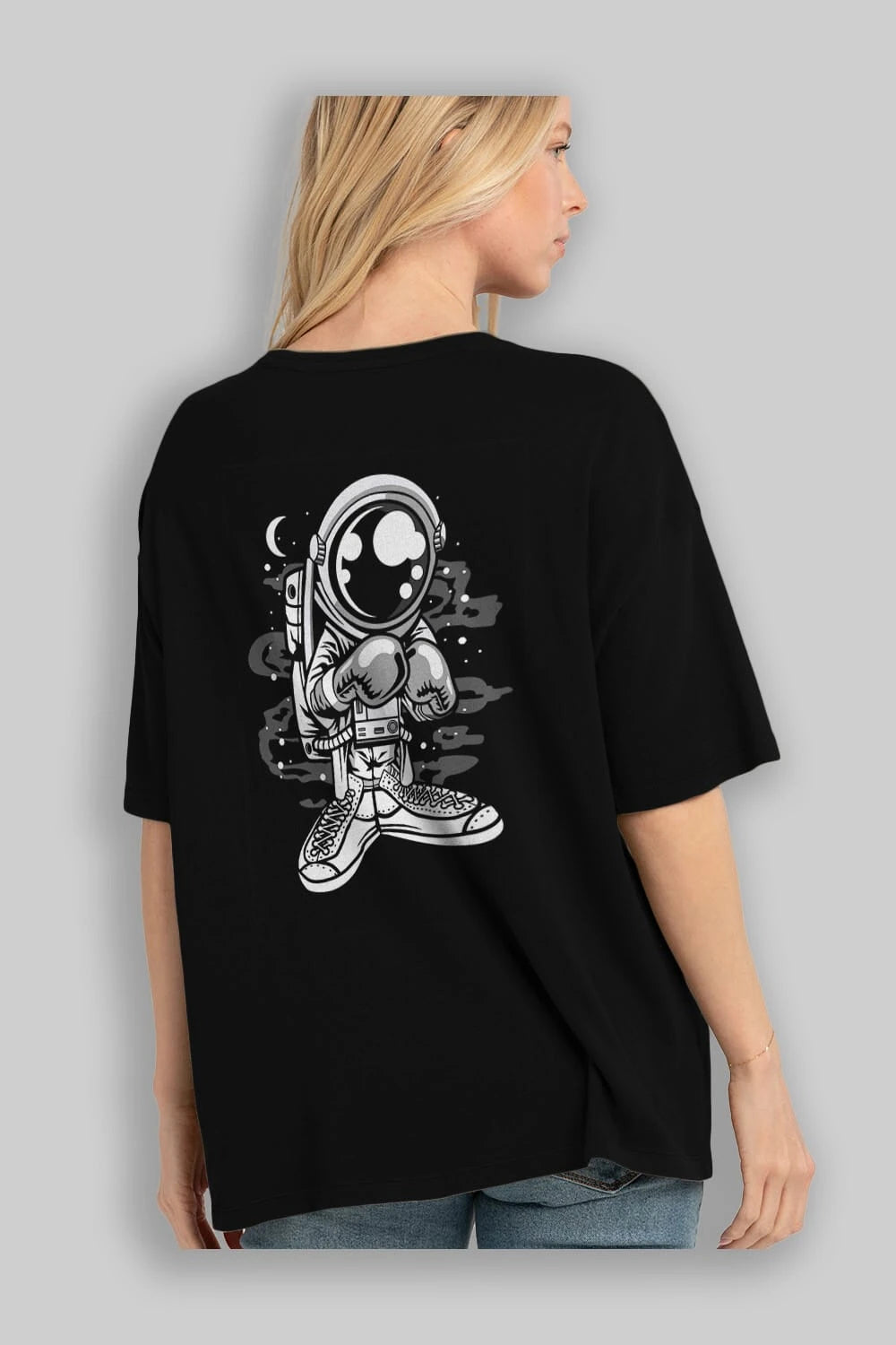 Astronaut Boxer Arka Baskılı Oversize t-shirt Erkek Kadın Unisex