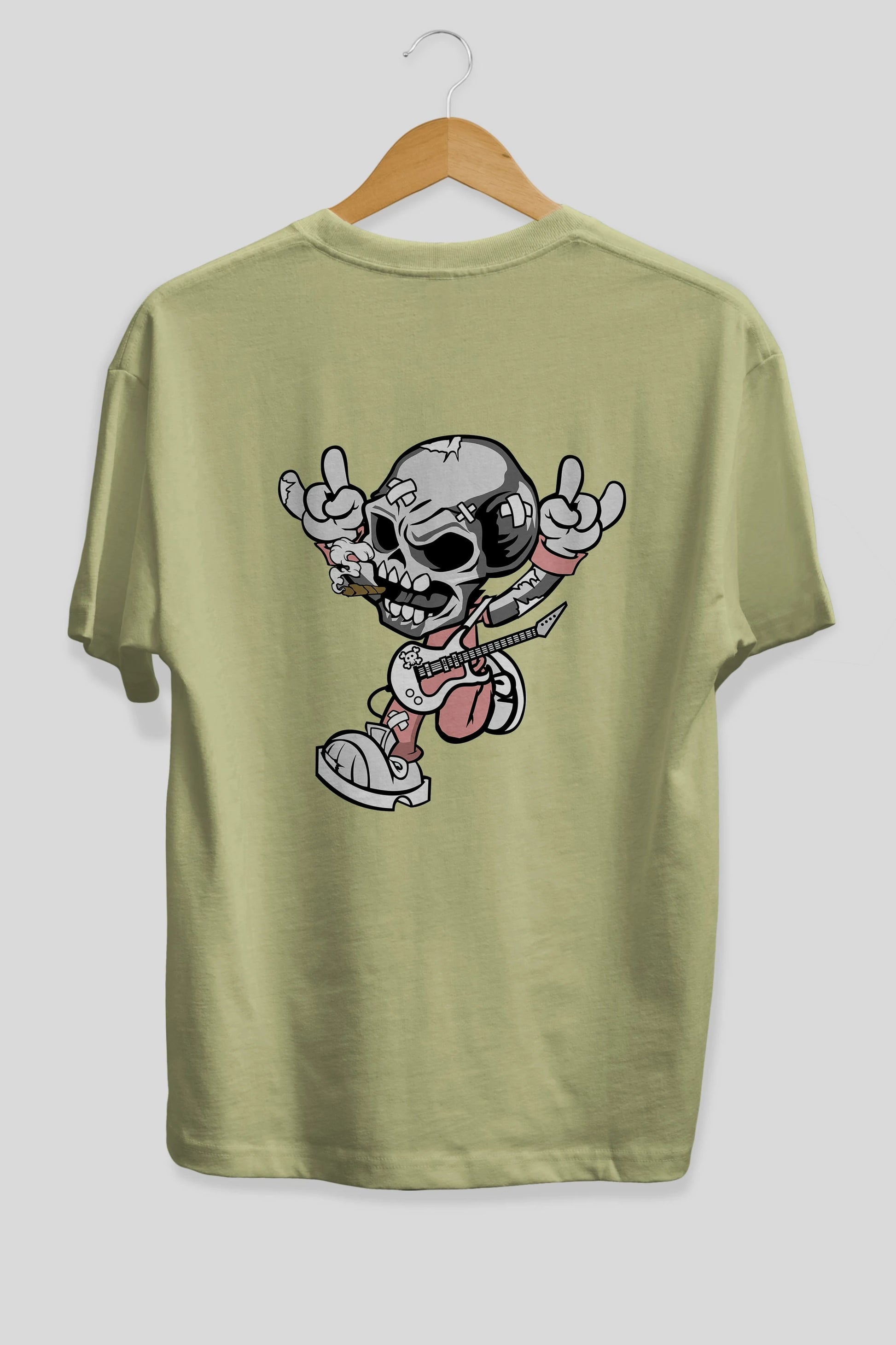 Skull Metal Sign Arka Baskılı Oversize t-shirt Erkek Kadın Unisex %100 Pamuk tişort