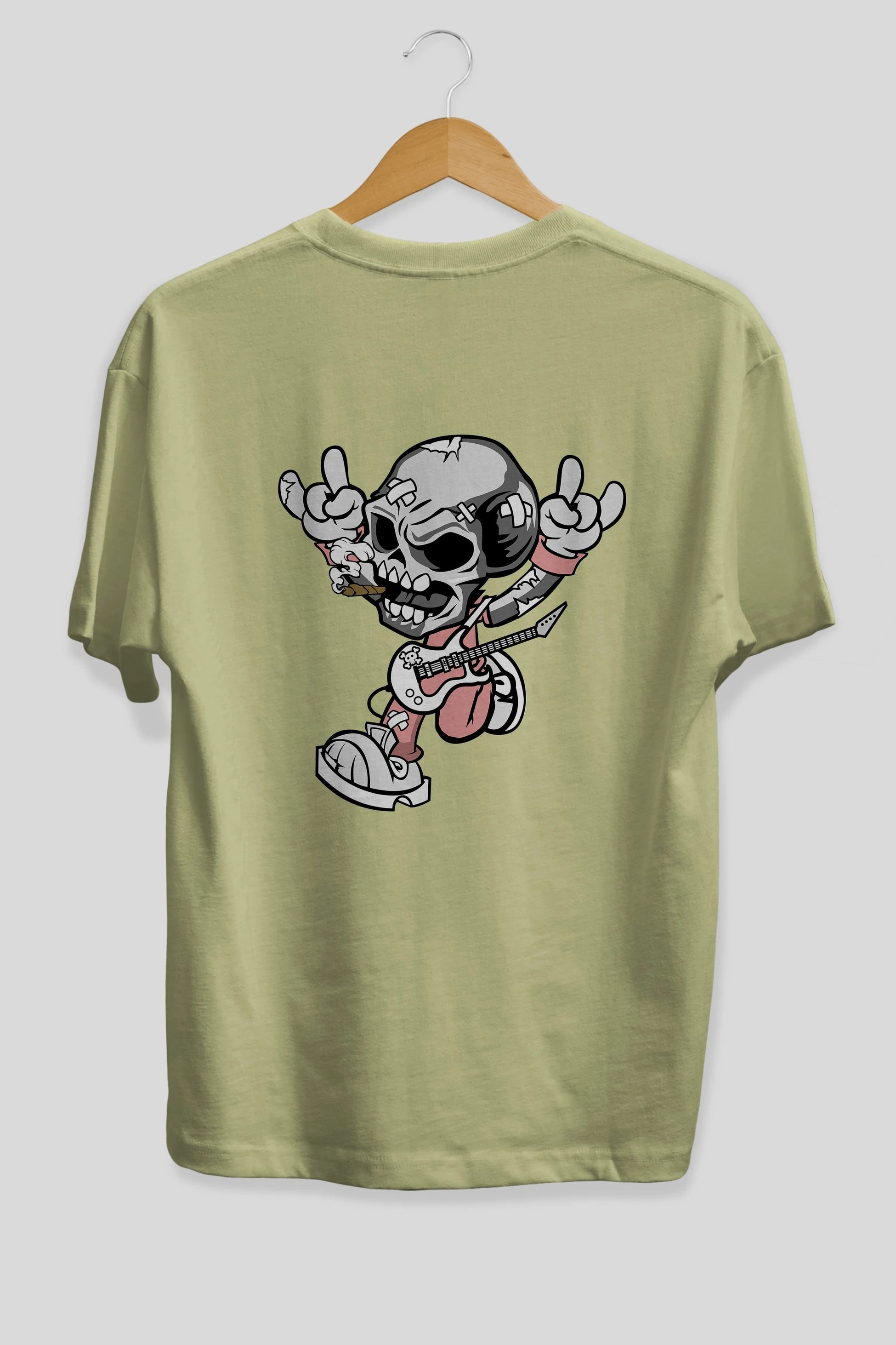 Skull Metal Sign Arka Baskılı Oversize t-shirt Erkek Kadın Unisex %100 Pamuk tişort