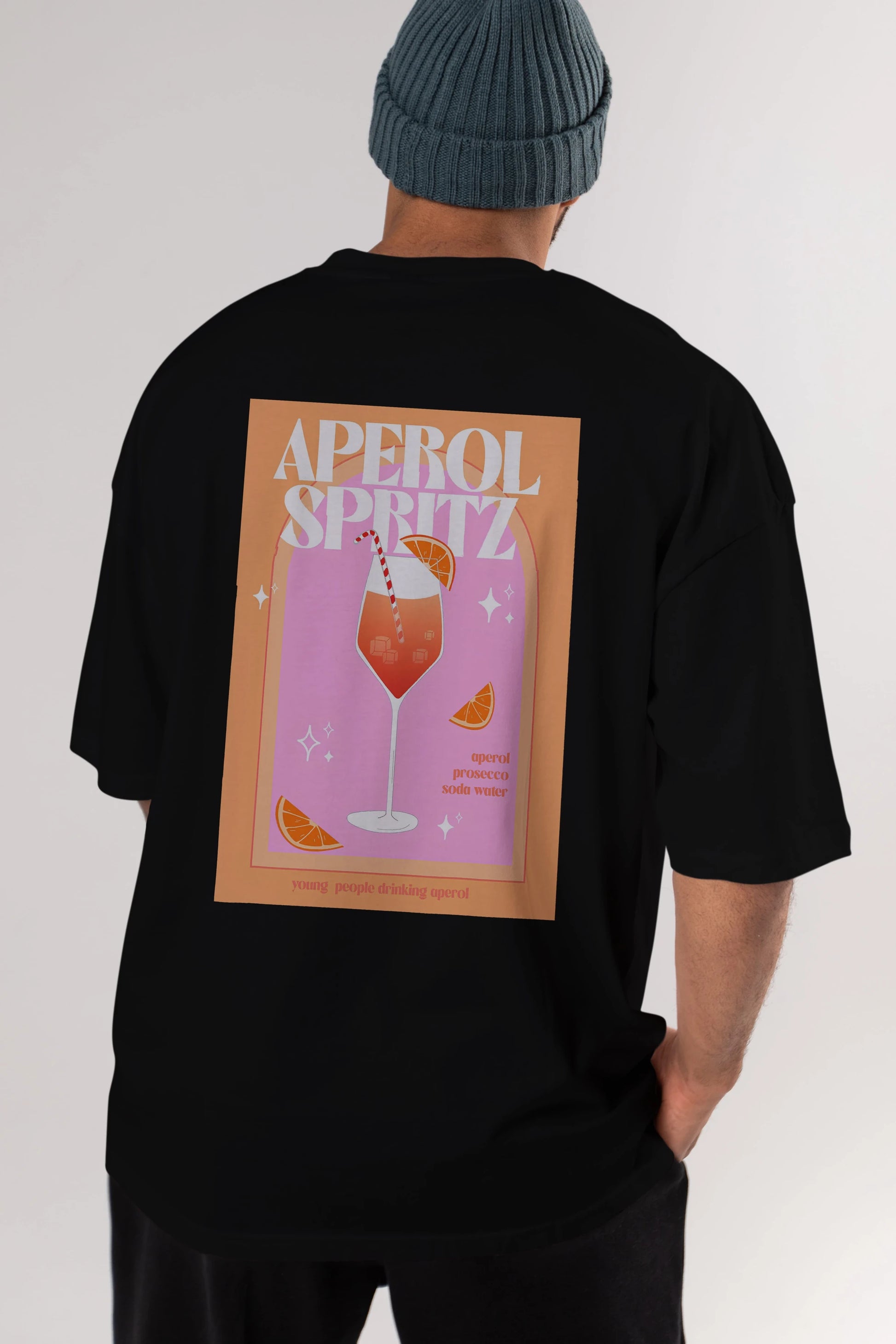 Aperol Spritz 2 Arka Baskılı Oversize t-shirt Erkek Kadın Unisex %100 Pamuk Bisiklet Yaka tişort