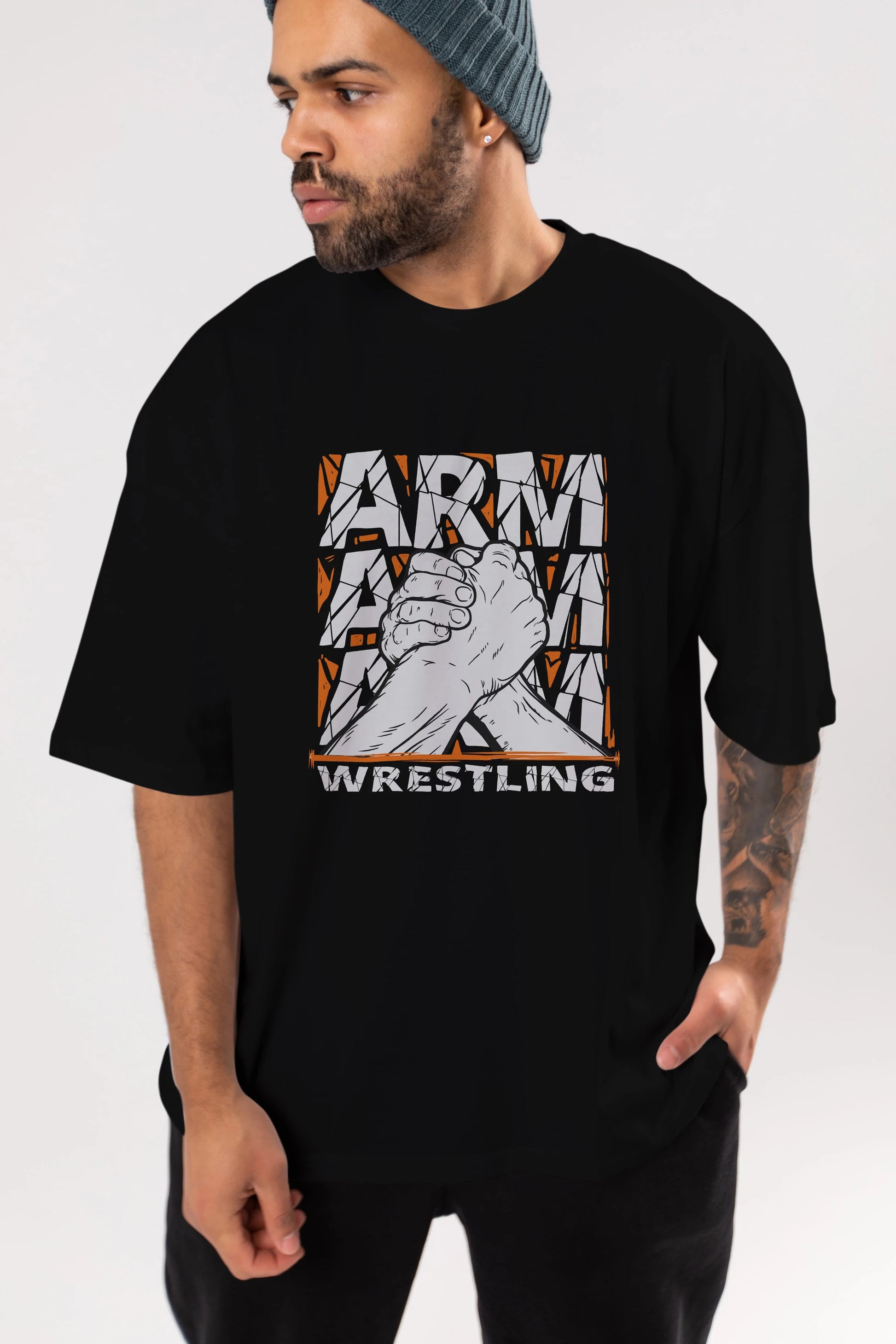Arm Wrestling Ön Baskılı Oversize t-shirt Erkek Kadın Unisex