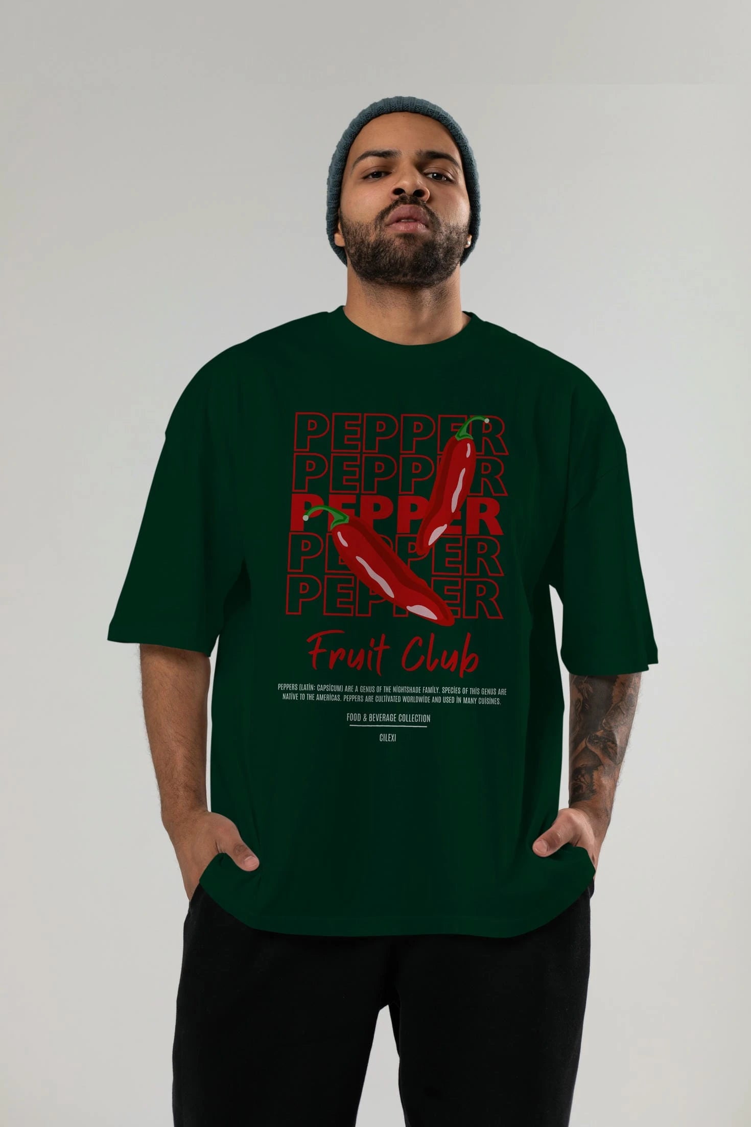 Pepper Ön Baskılı Oversize t-shirt Erkek Kadın Pamuk Bisiklet Yaka tişort