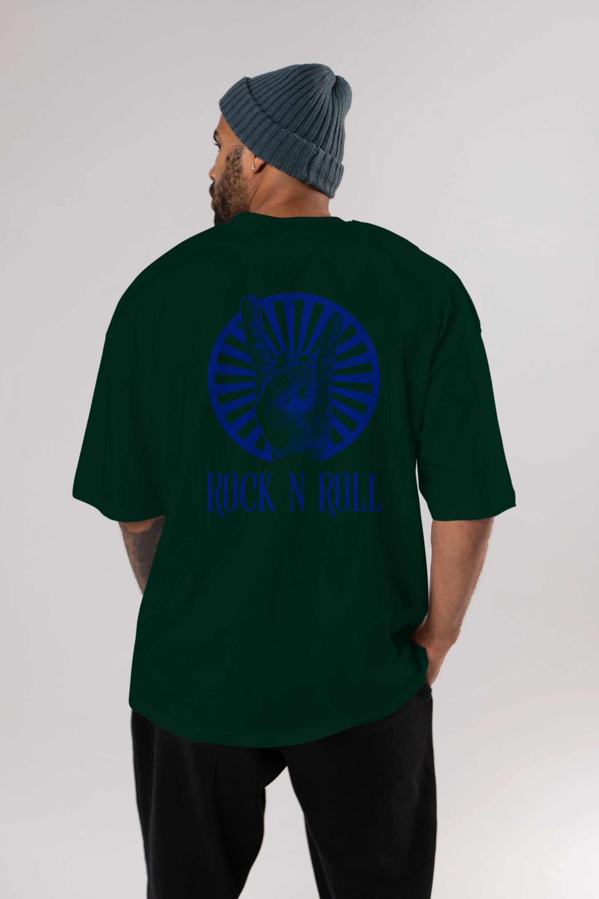 Rock N Roll Yazılı Arka Baskılı Oversize t-shirt Erkek Kadın Unisex