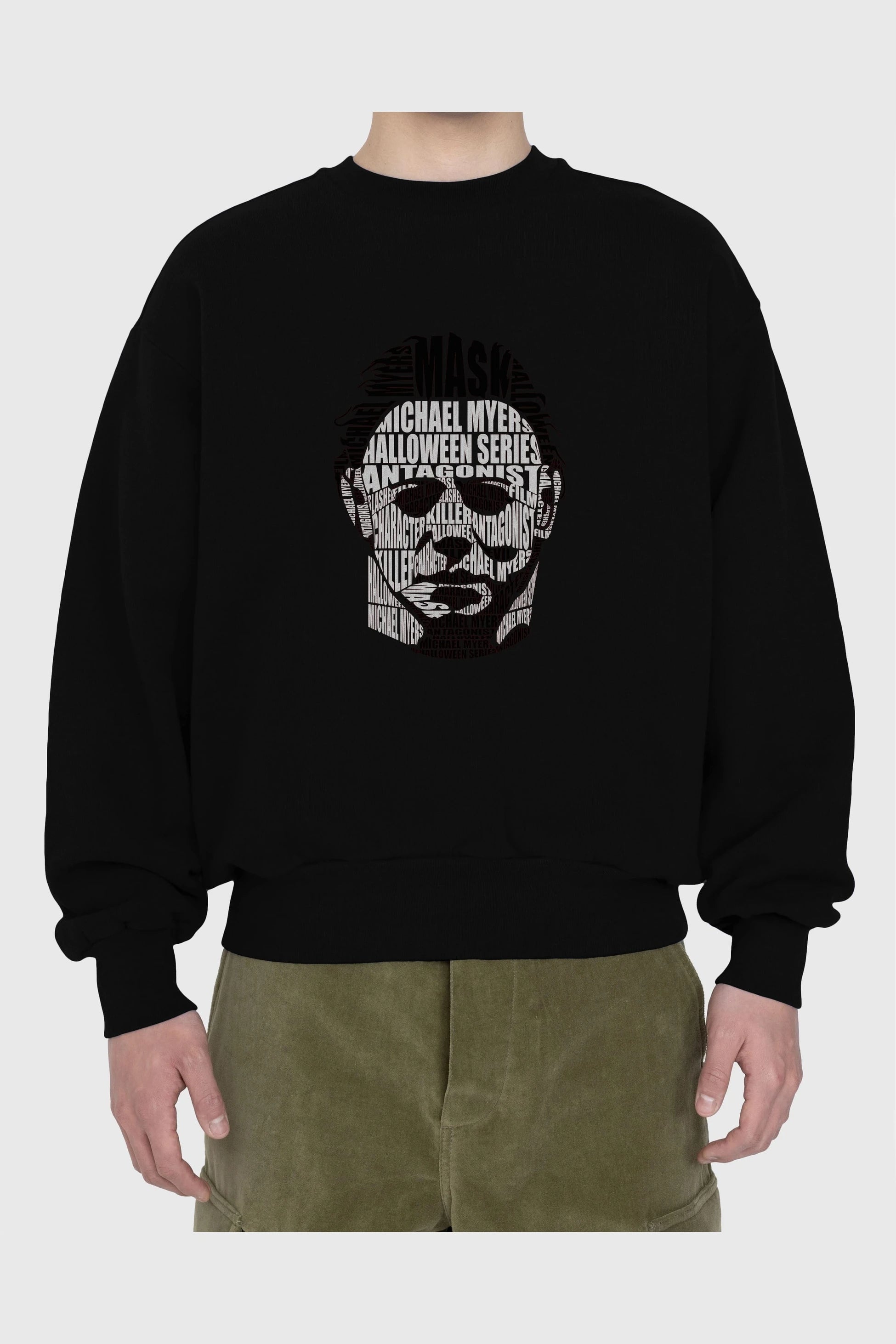Michael Myers Calligram Ön Baskılı Oversize Sweatshirt Erkek Kadın Unisex