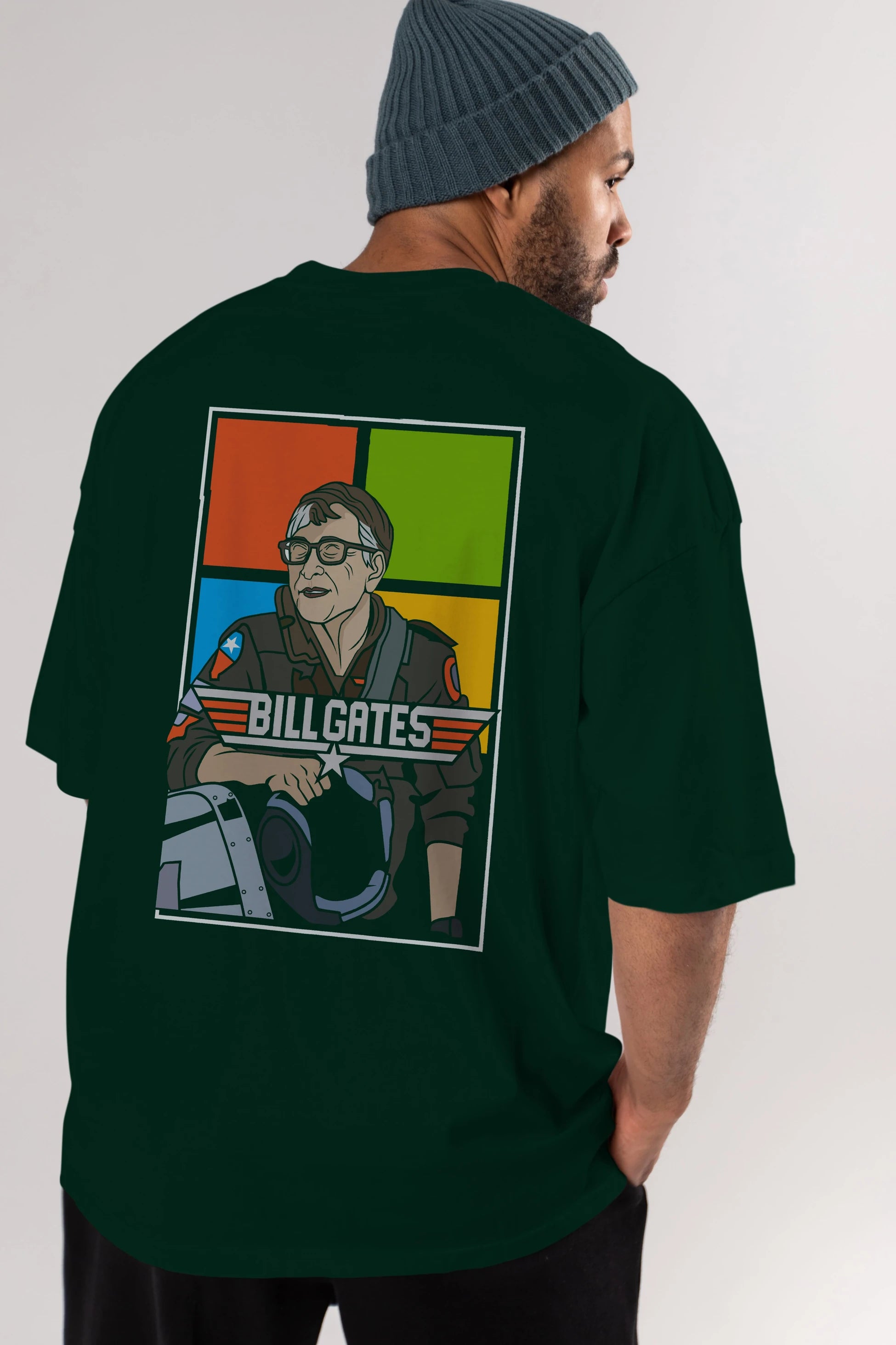 Bill Gates Top Gun Arka Baskılı Oversize t-shirt Erkek Kadın Unisex %100 Pamuk tişort