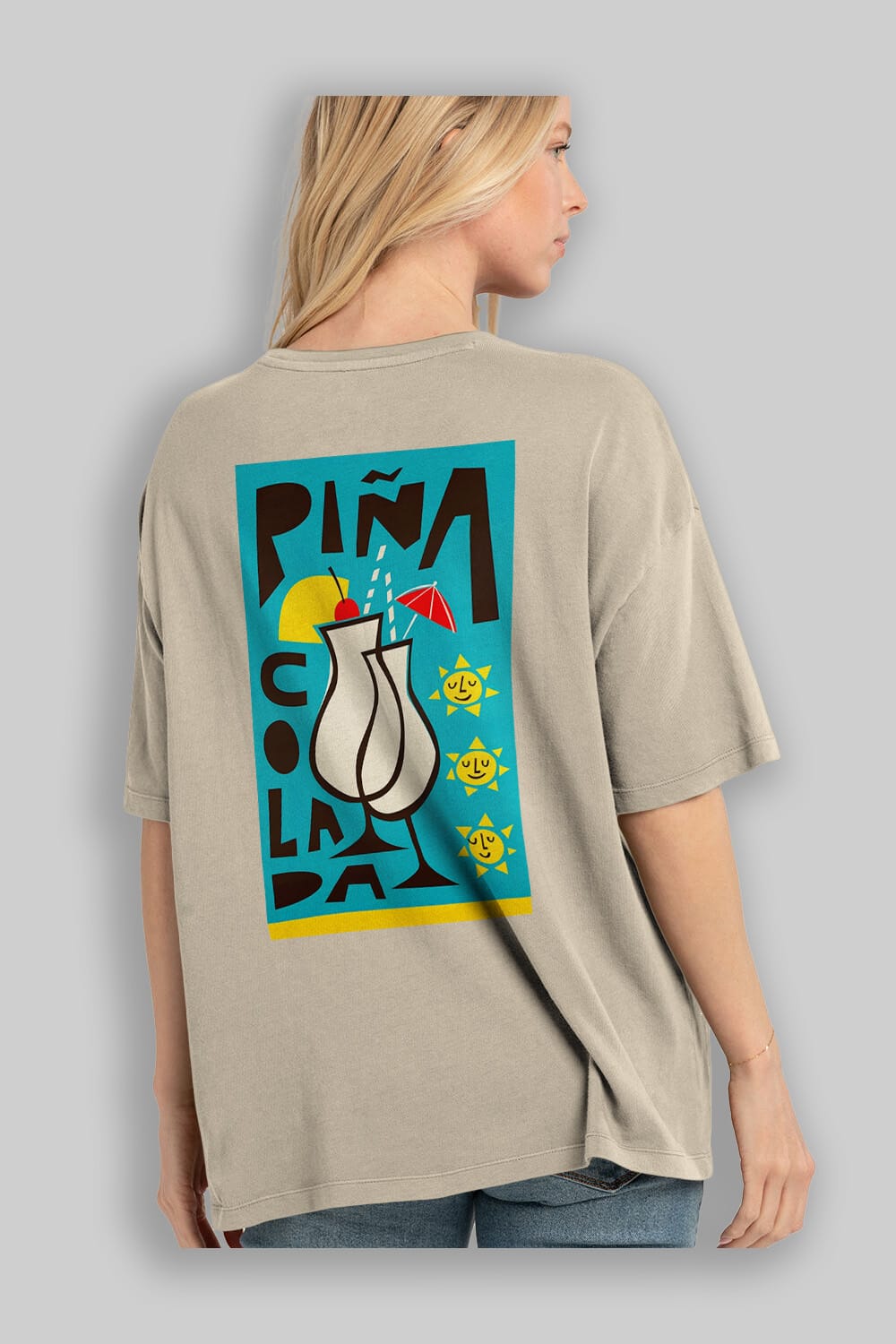 Pina Colada 4 Arka Baskılı Oversize t-shirt Erkek Kadın Unisex %100 Pamuk Bisiklet Yaka tişort